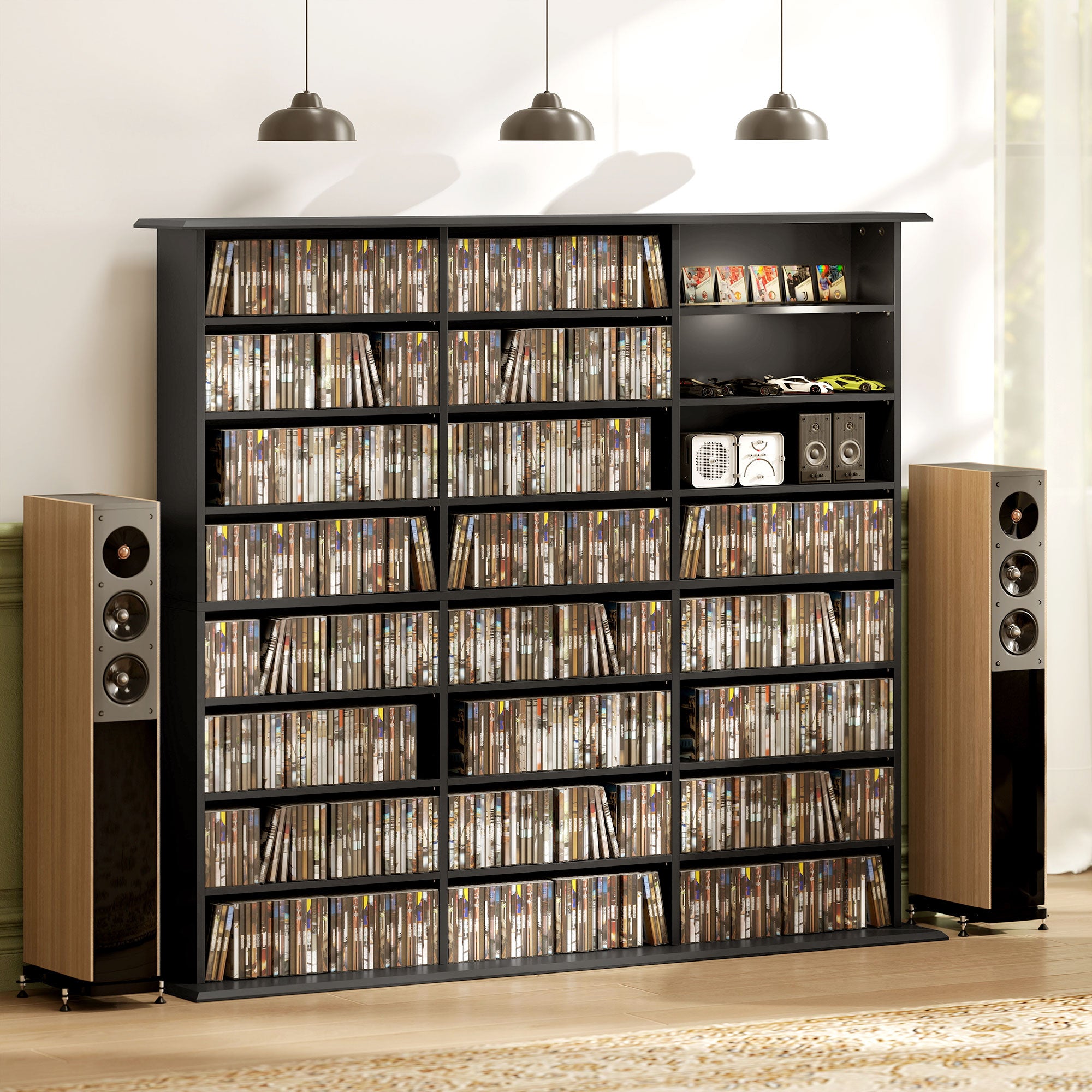 8-Tier Media Storage Cabinet - Black DVD CD Shelf 57" W-DECOROLALA