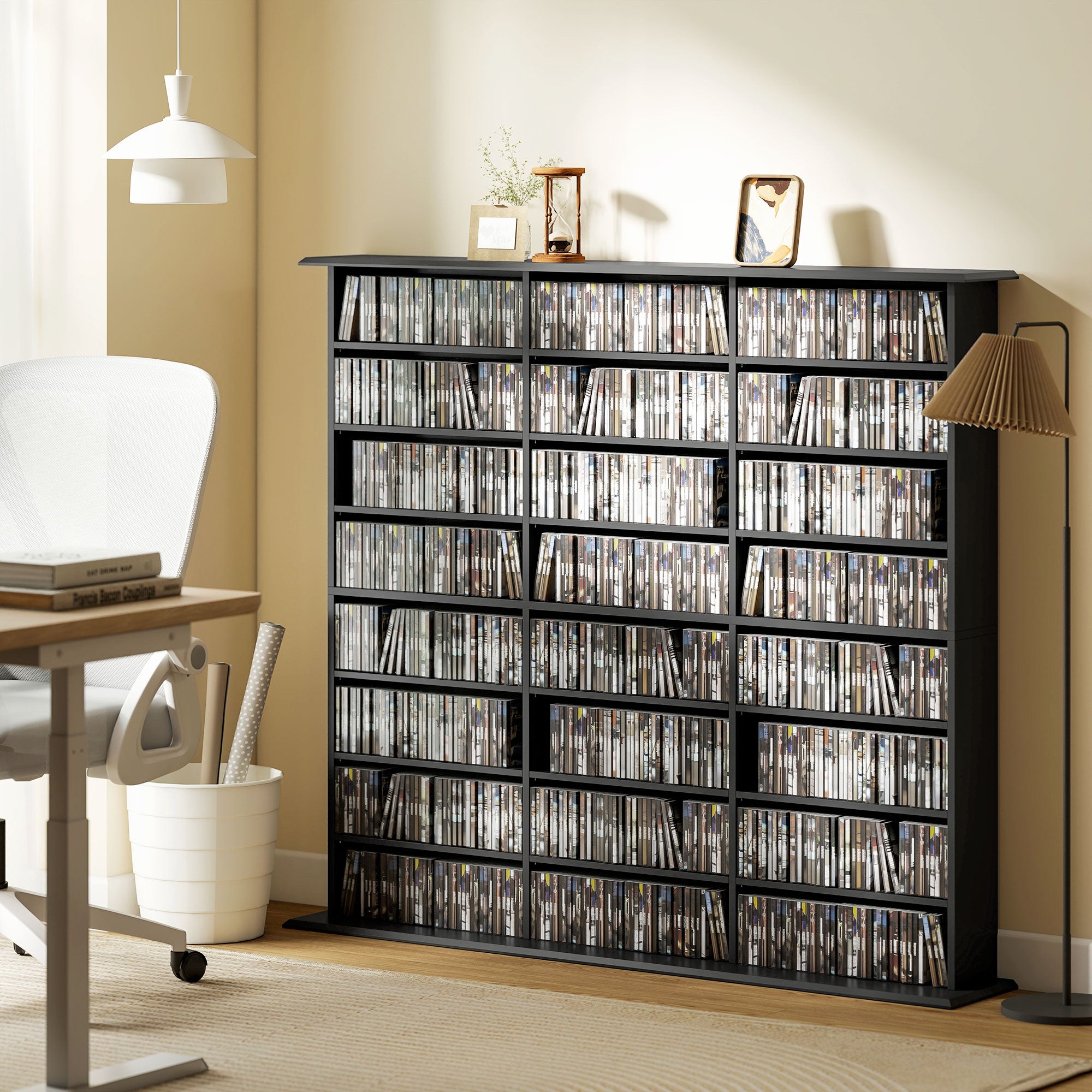 8-Tier Media Storage Cabinet - Black DVD CD Shelf 57" W-DECOROLALA