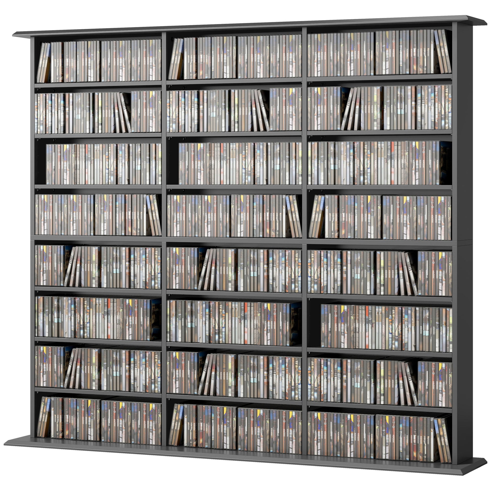8-Tier Media Storage Cabinet - Black DVD CD Shelf 57" W-DECOROLALA