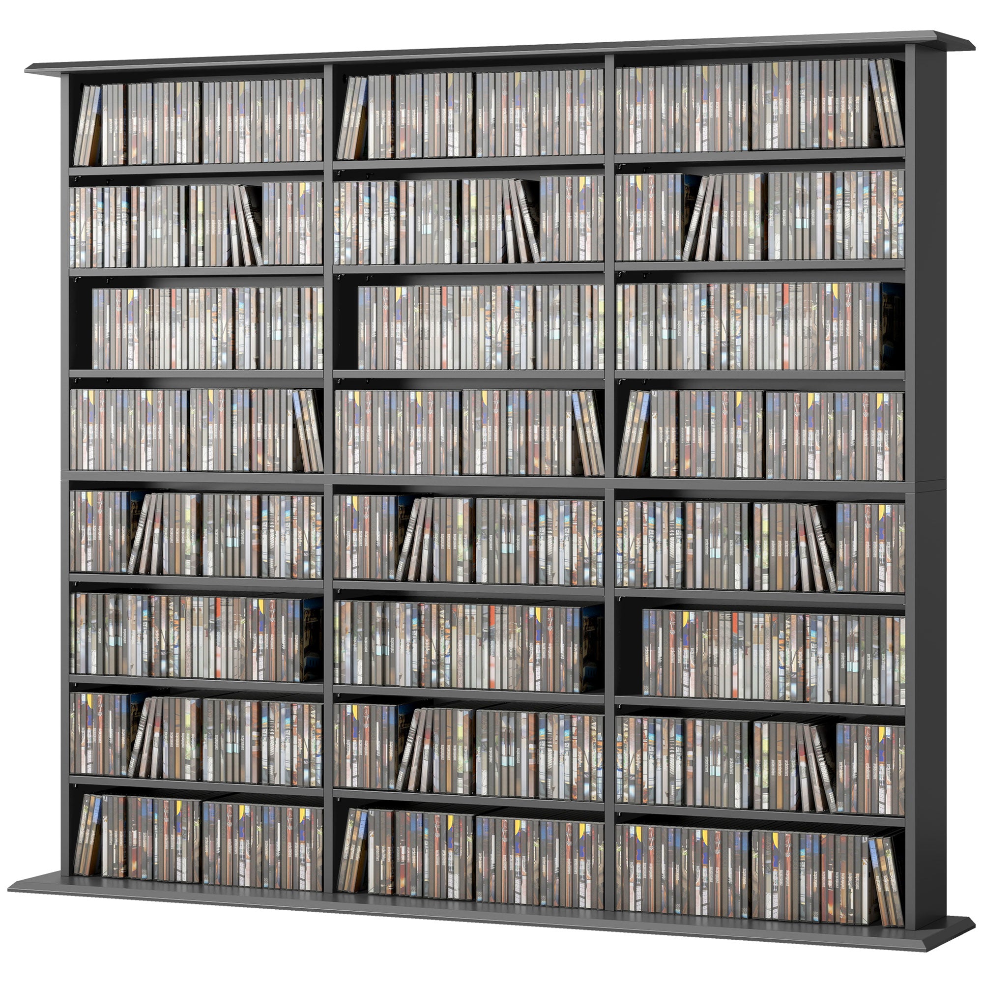 8-Tier Media Storage Cabinet - Black DVD CD Shelf 57" W-DECOROLALA