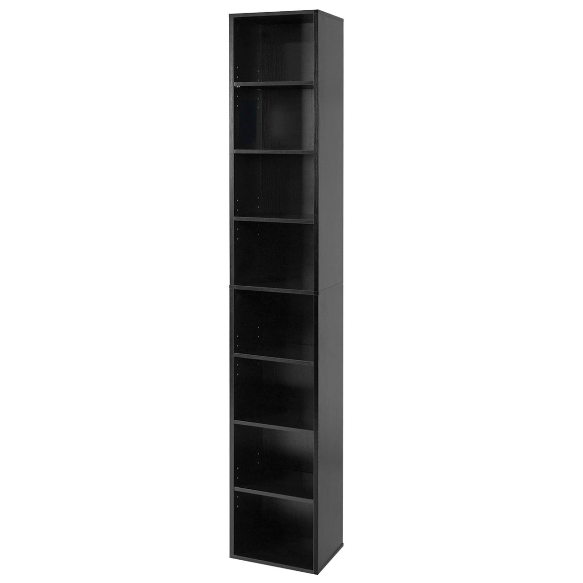 8-Tier Narrow Bookshelf with 4 Adjustable Shelves and Storage Cubes-Black-Bookcases-DECOROLALA