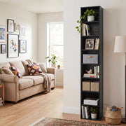 8-Tier Narrow Bookshelf with 4 Adjustable Shelves and Storage Cubes-Black-Bookcases-DECOROLALA