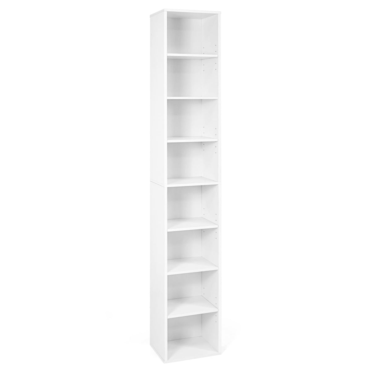 8-Tier Narrow Bookshelf with 4 Adjustable Shelves and Storage Cubes-White-Bookcases-DECOROLALA