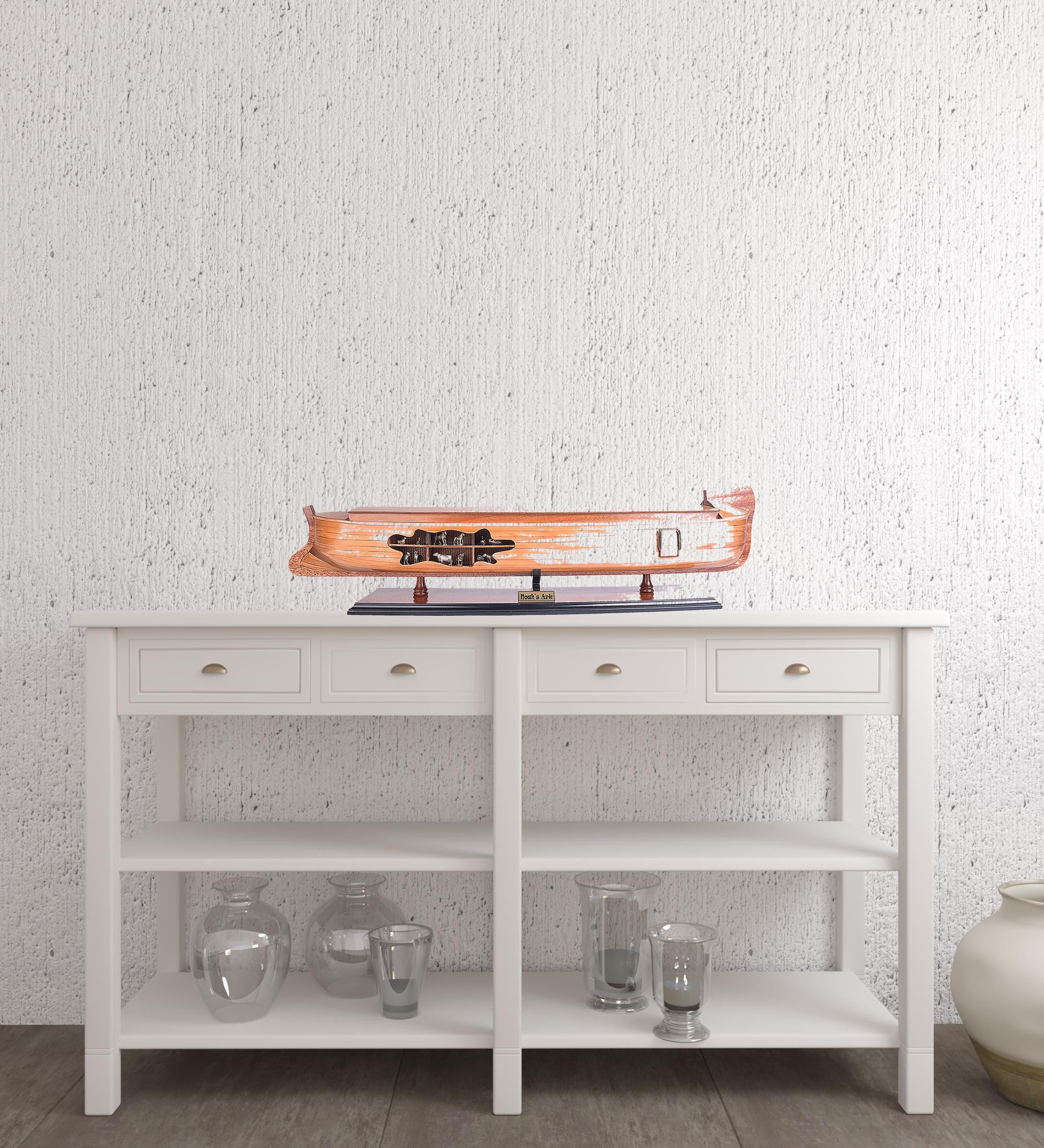 8" Wooden Manufactured Wood Hand Painted Decorative Boat-Sculptures-DECOROLALA