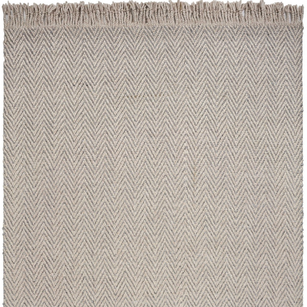 8' X 10' Beige And Gray Wool Chevron Hand Woven Area Rug With Fringe-Area Rugs-DECOROLALA