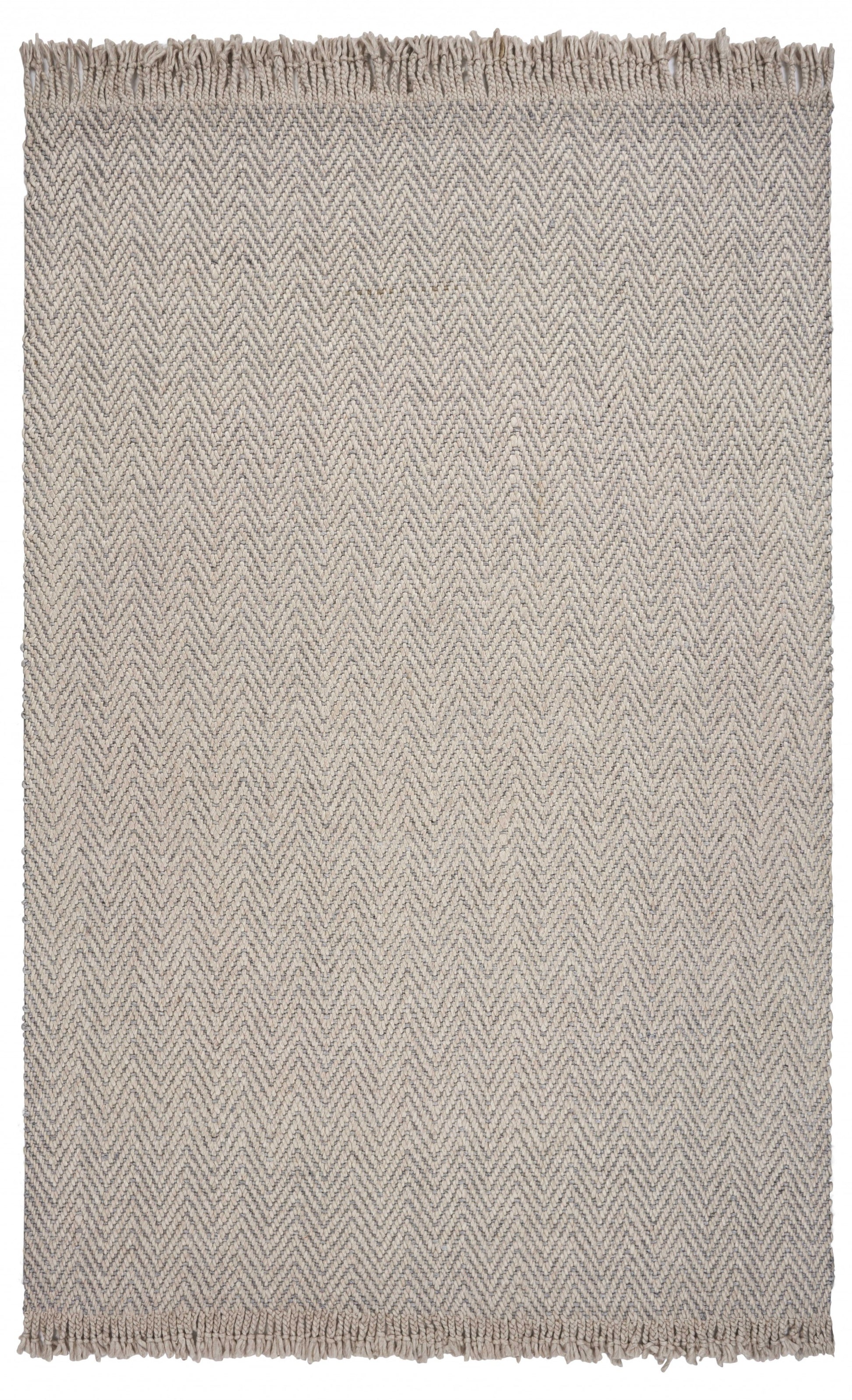 8' X 10' Beige And Gray Wool Chevron Hand Woven Area Rug With Fringe-Area Rugs-DECOROLALA