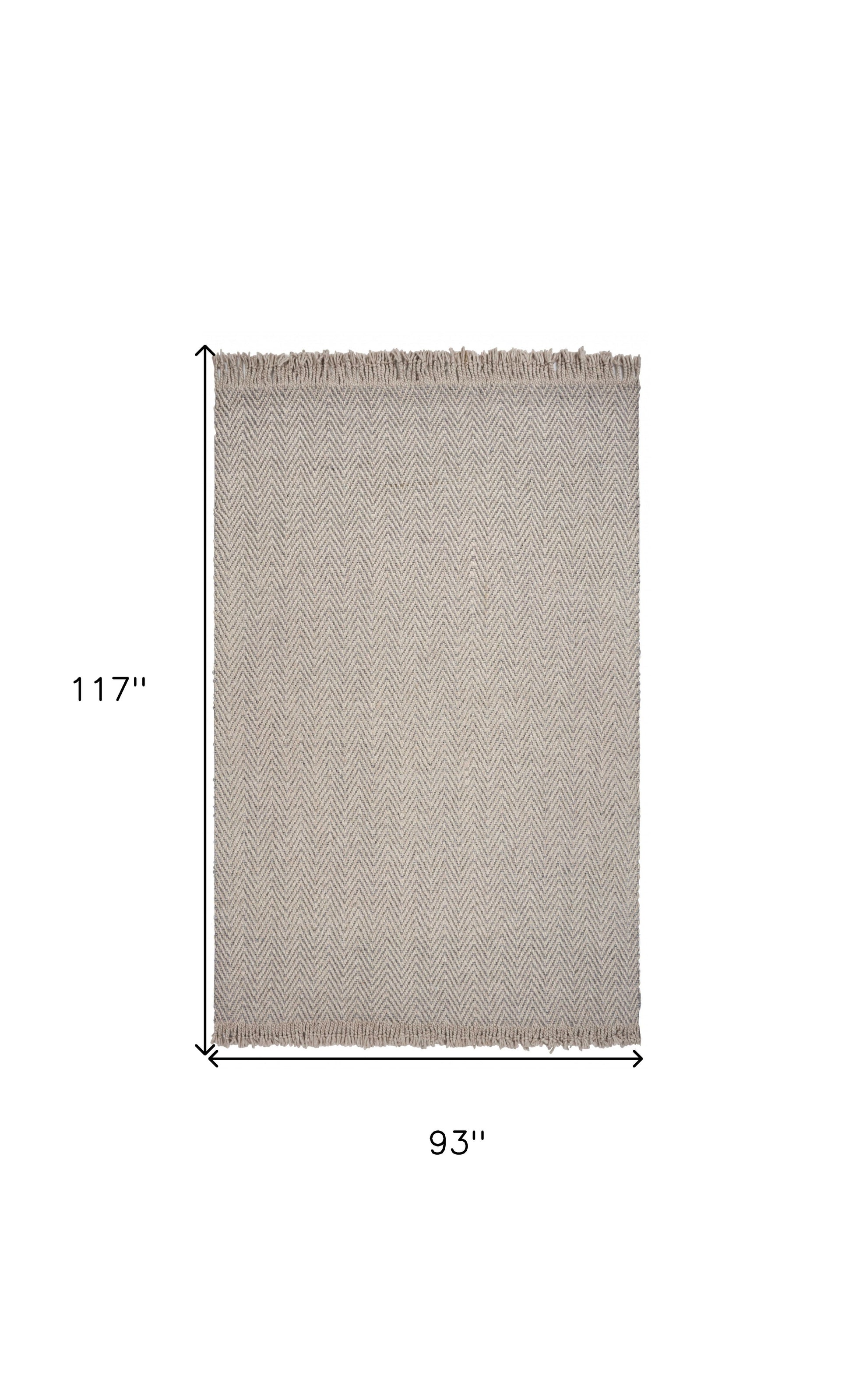 8' X 10' Beige And Gray Wool Chevron Hand Woven Area Rug With Fringe-Area Rugs-DECOROLALA