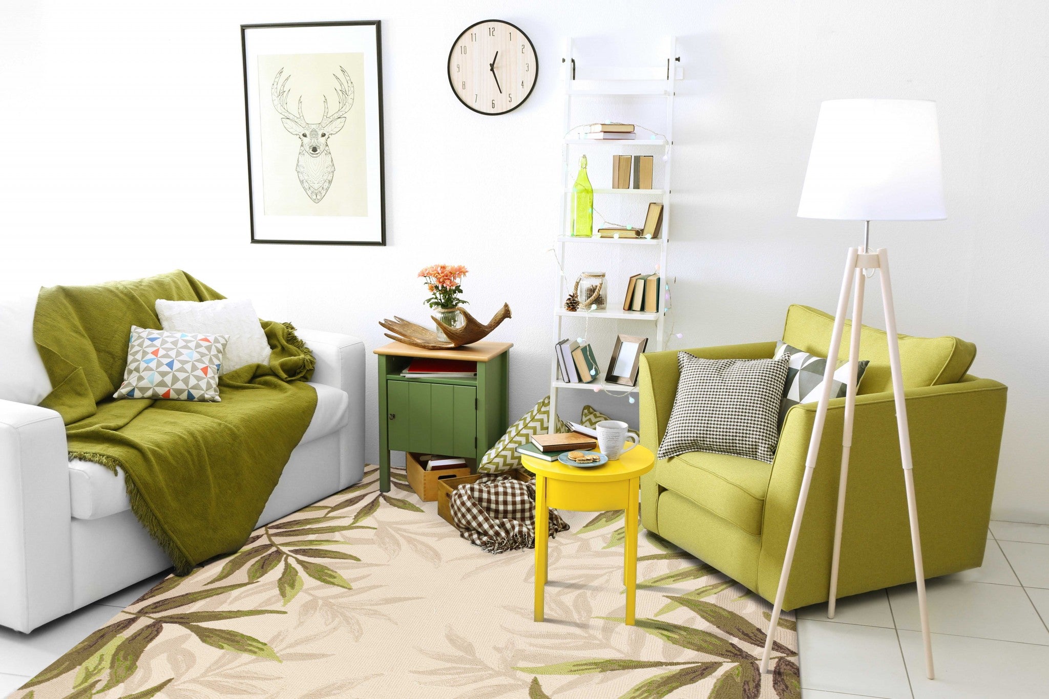 8' X 10' Beige Floral Handmade Indoor Outdoor Area Rug-Outdoor Rugs-DECOROLALA