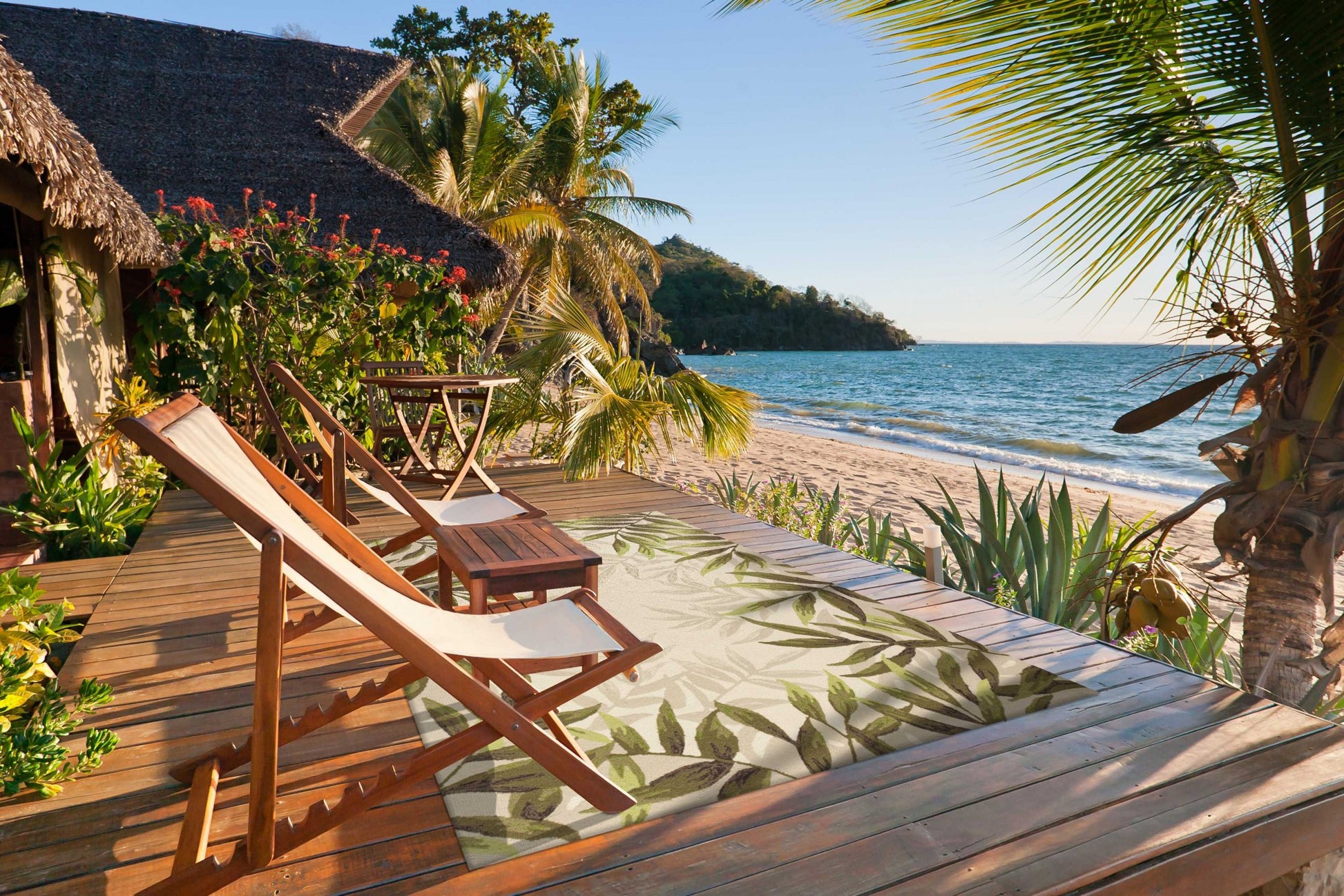 8' X 10' Beige Floral Handmade Indoor Outdoor Area Rug-Outdoor Rugs-DECOROLALA