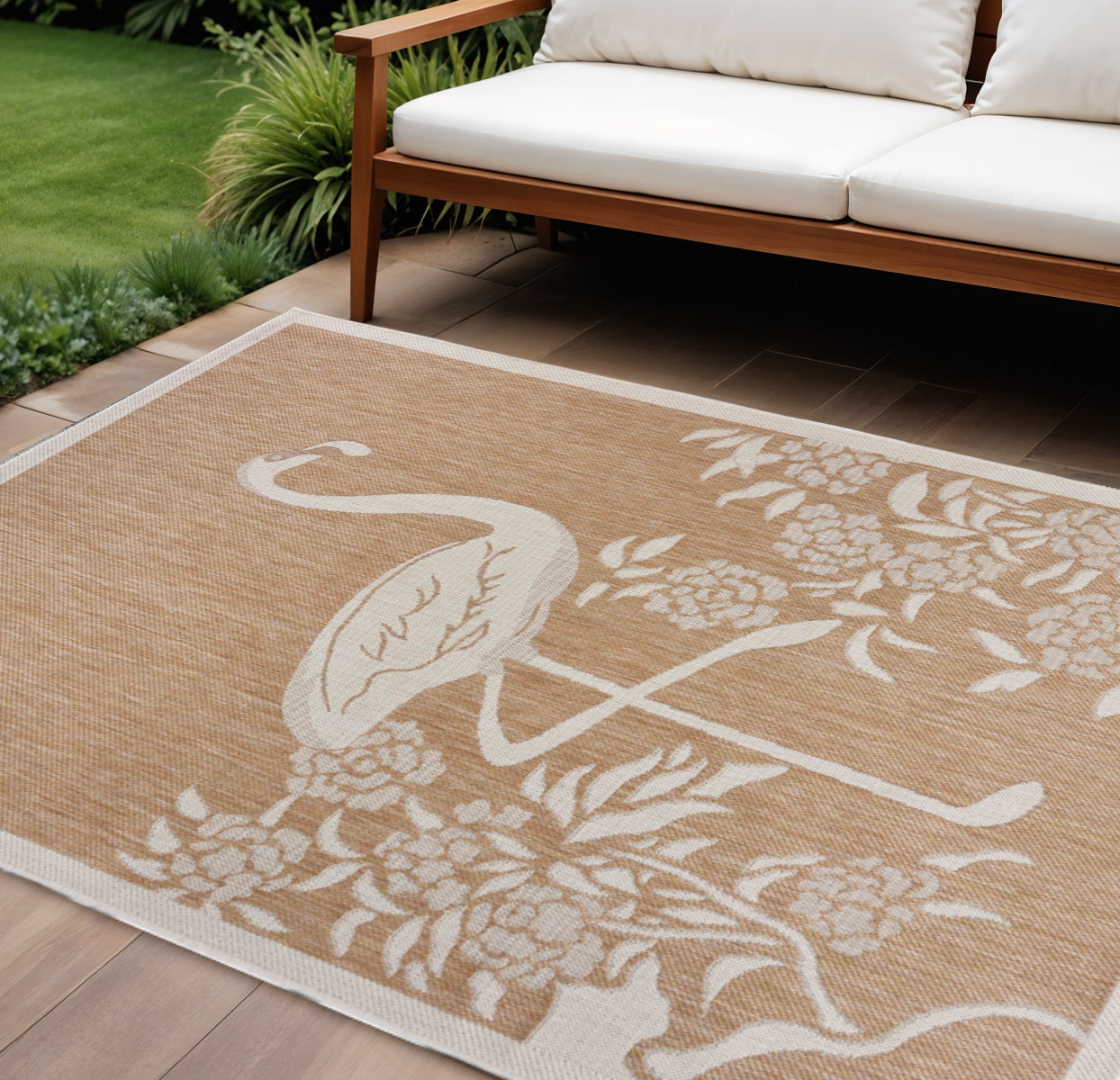 8' X 10' Beige Indoor Outdoor Area Rug-Outdoor Rugs-DECOROLALA