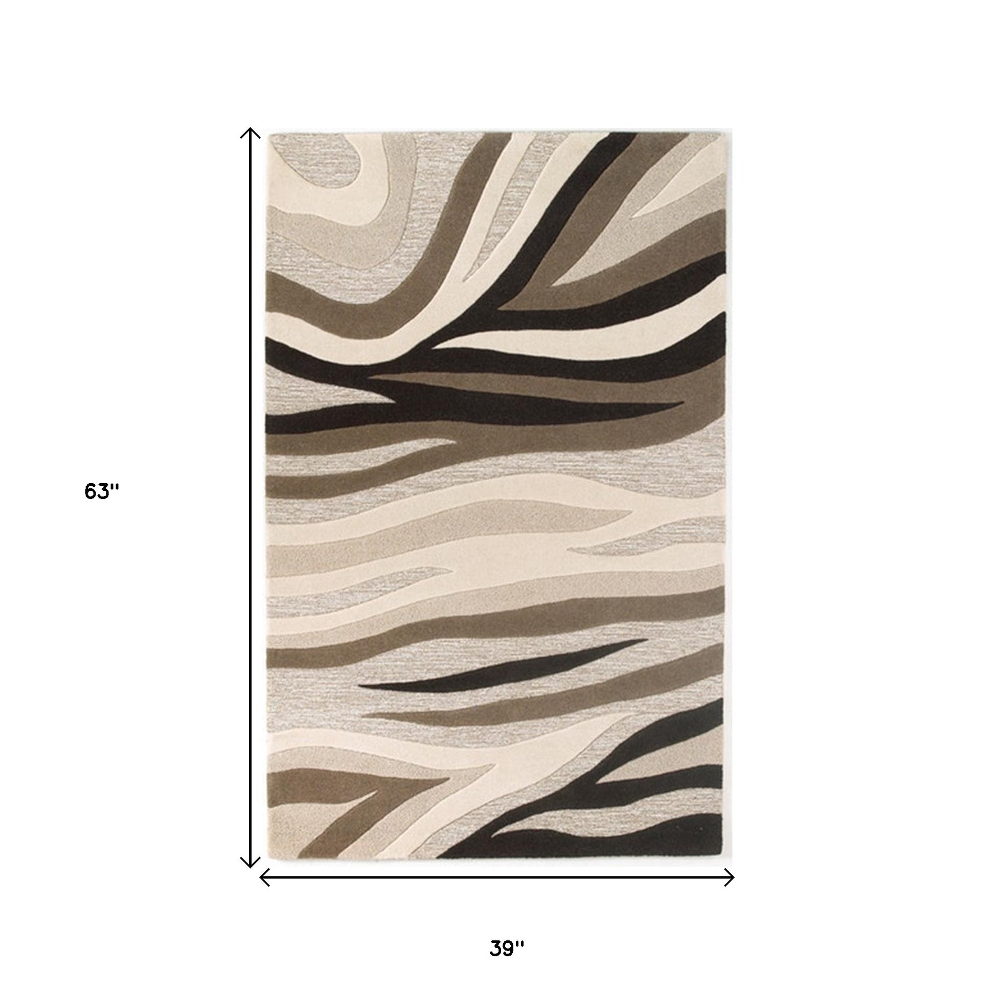 8' X 10' Beige Ivory And Black Wool Abstract Hand Tufted Area Rug-Area Rugs-DECOROLALA