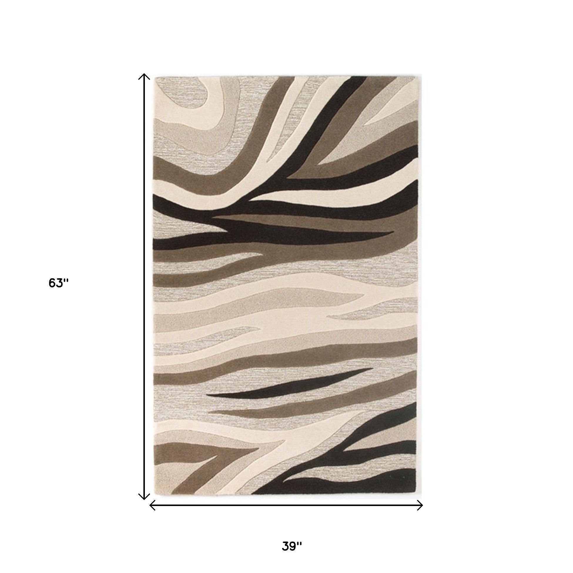 8' X 10' Beige Ivory And Black Wool Abstract Hand Tufted Area Rug-Area Rugs-DECOROLALA