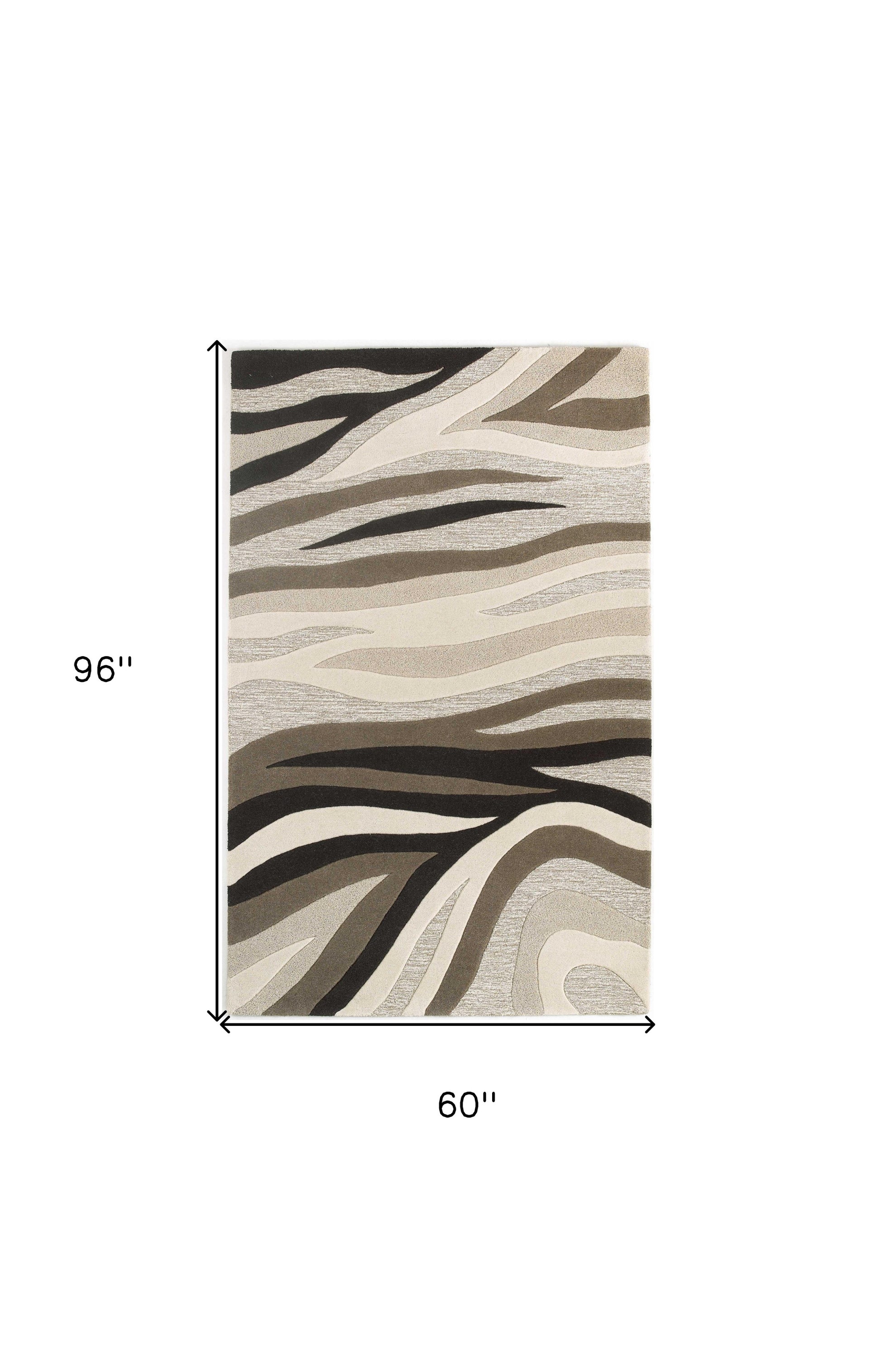 8' X 10' Beige Ivory And Black Wool Abstract Hand Tufted Area Rug-Area Rugs-DECOROLALA