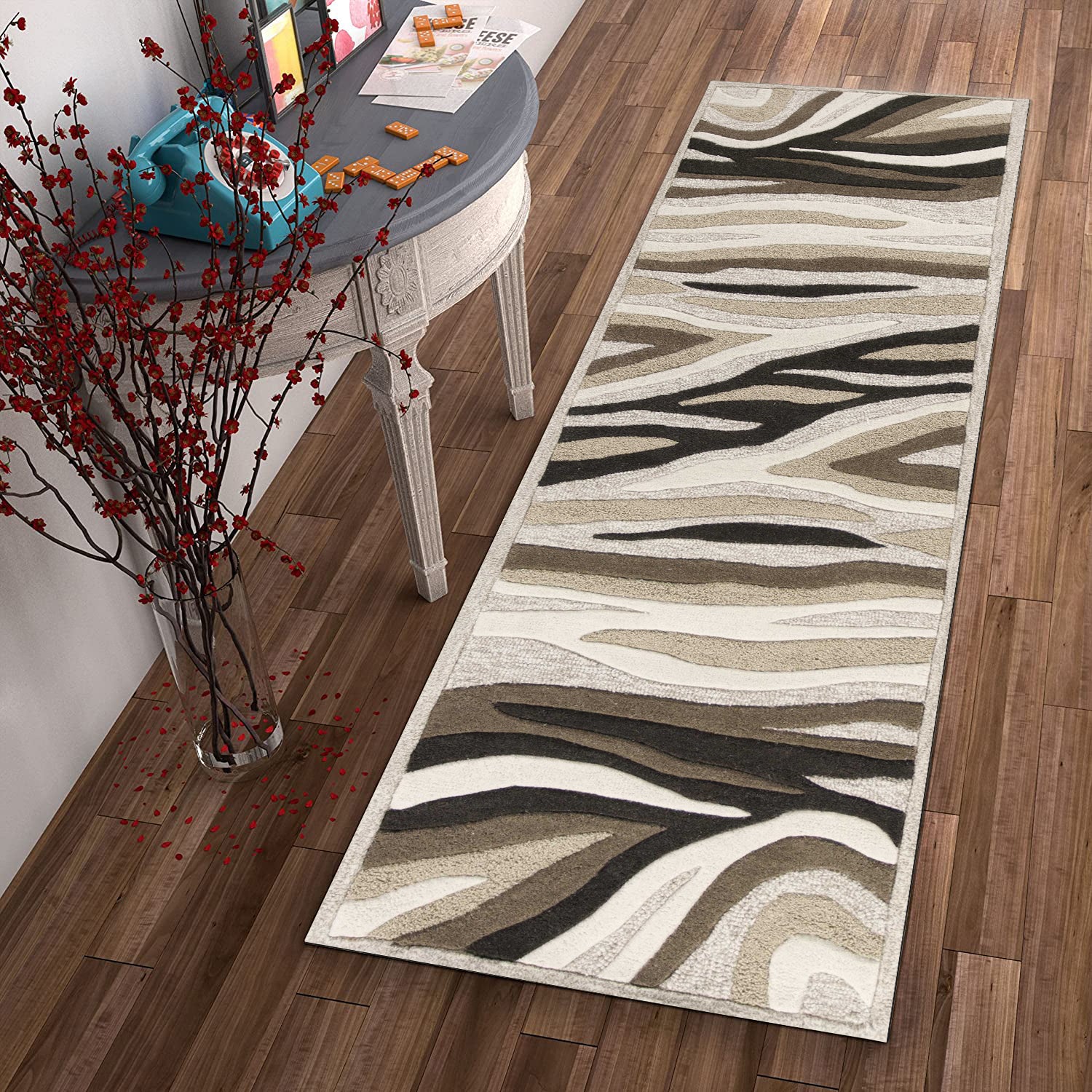 8' X 10' Beige Ivory And Black Wool Abstract Hand Tufted Area Rug-Area Rugs-DECOROLALA
