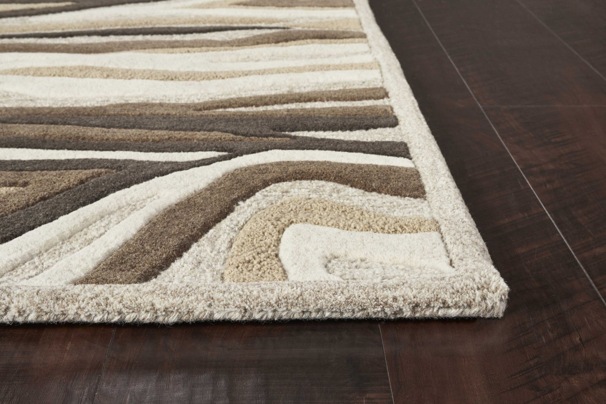 8' X 10' Beige Ivory And Black Wool Abstract Hand Tufted Area Rug-Area Rugs-DECOROLALA