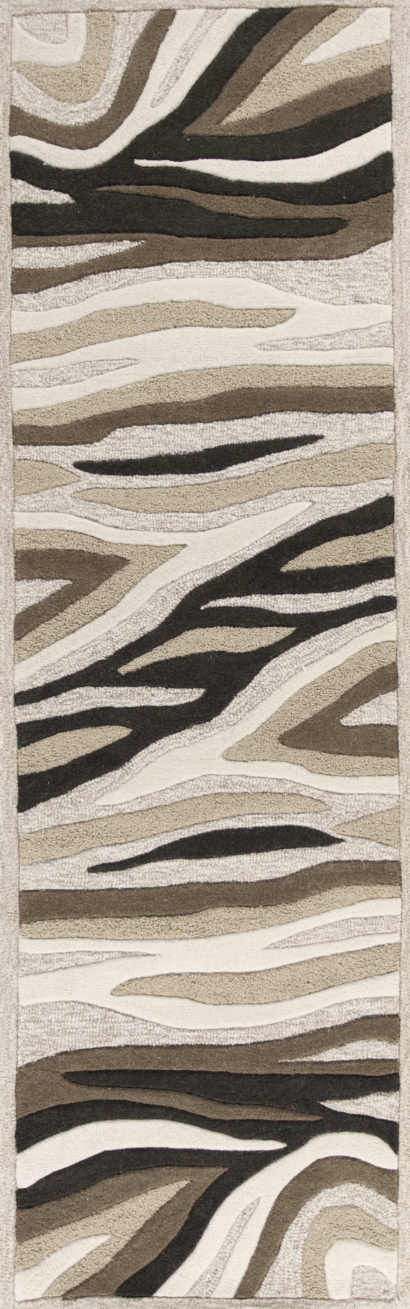 8' X 10' Beige Ivory And Black Wool Abstract Hand Tufted Area Rug-Area Rugs-DECOROLALA