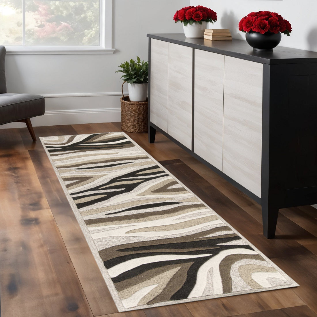 8' X 10' Beige Ivory And Black Wool Abstract Hand Tufted Area Rug-Area Rugs-DECOROLALA