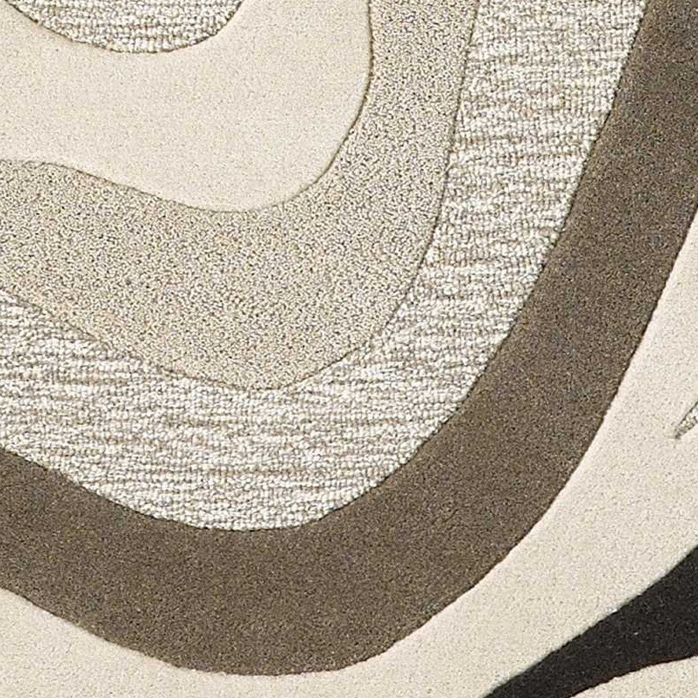 8' X 10' Beige Ivory And Black Wool Abstract Hand Tufted Area Rug-Area Rugs-DECOROLALA