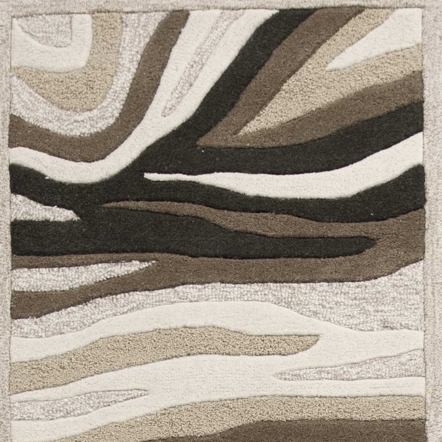 8' X 10' Beige Ivory And Black Wool Abstract Hand Tufted Area Rug-Area Rugs-DECOROLALA