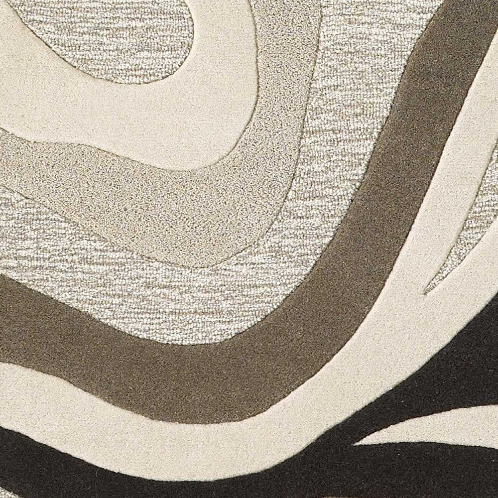 8' X 10' Beige Ivory And Black Wool Abstract Hand Tufted Area Rug-Area Rugs-DECOROLALA