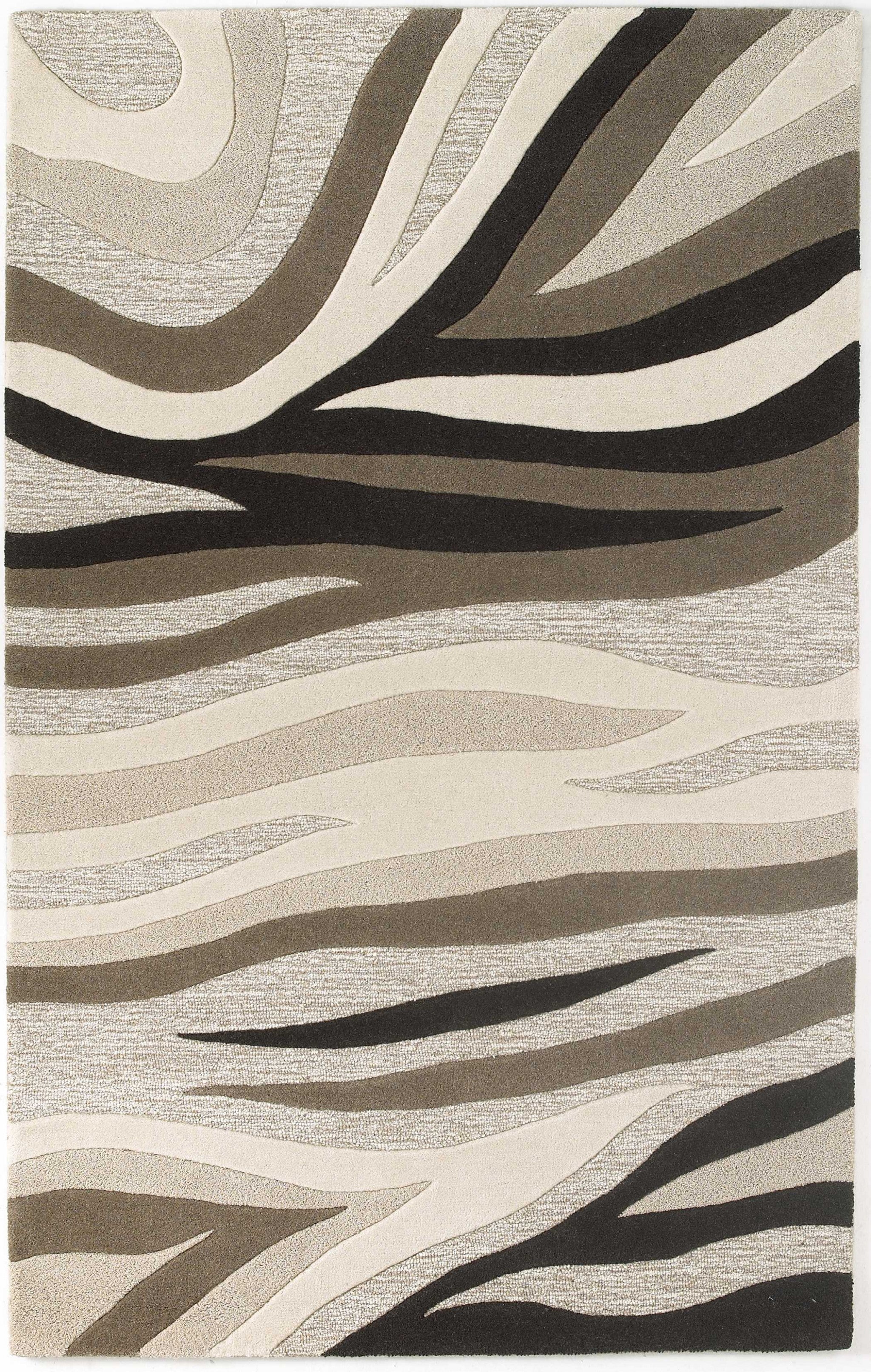 8' X 10' Beige Ivory And Black Wool Abstract Hand Tufted Area Rug-Area Rugs-DECOROLALA