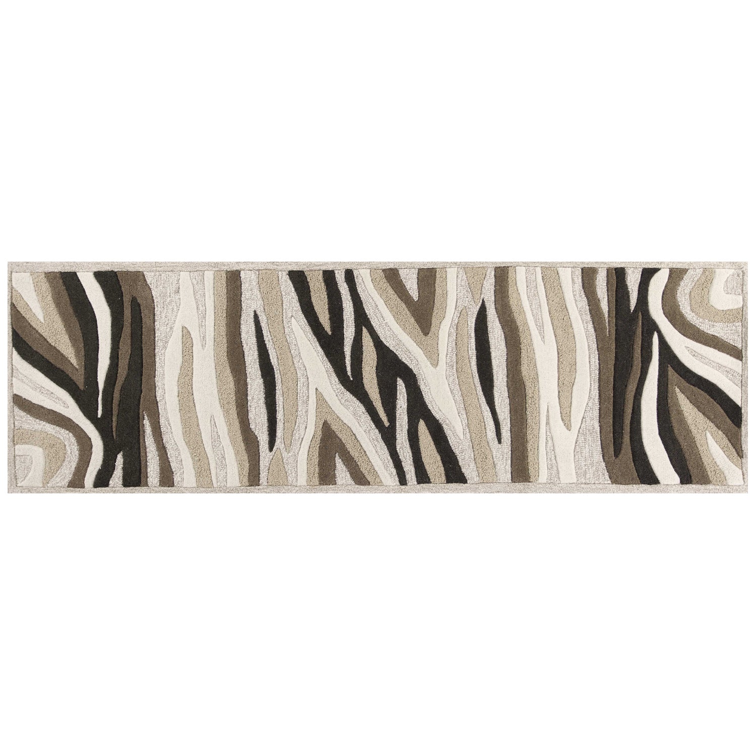8' X 10' Beige Ivory And Black Wool Abstract Hand Tufted Area Rug-Area Rugs-DECOROLALA