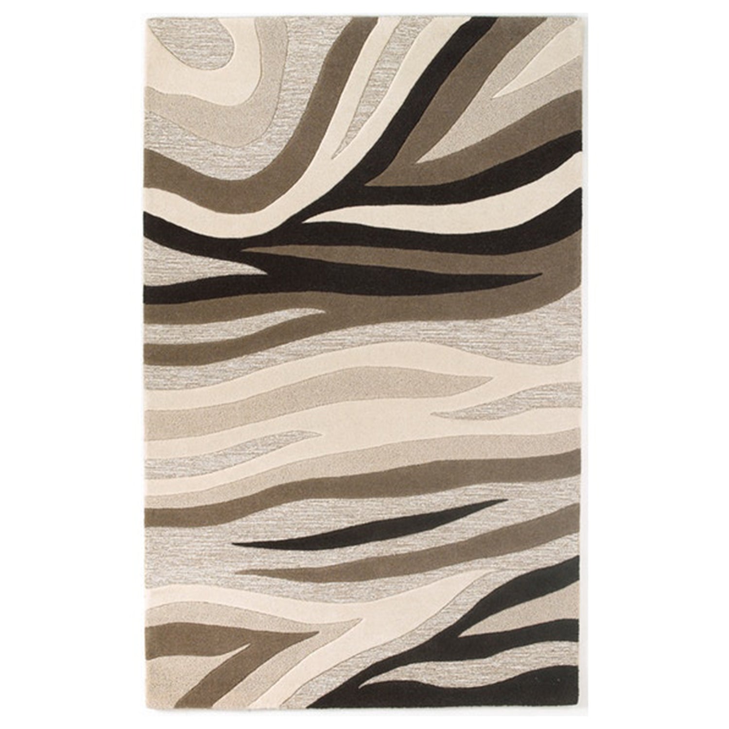 8' X 10' Beige Ivory And Black Wool Abstract Hand Tufted Area Rug-Area Rugs-DECOROLALA
