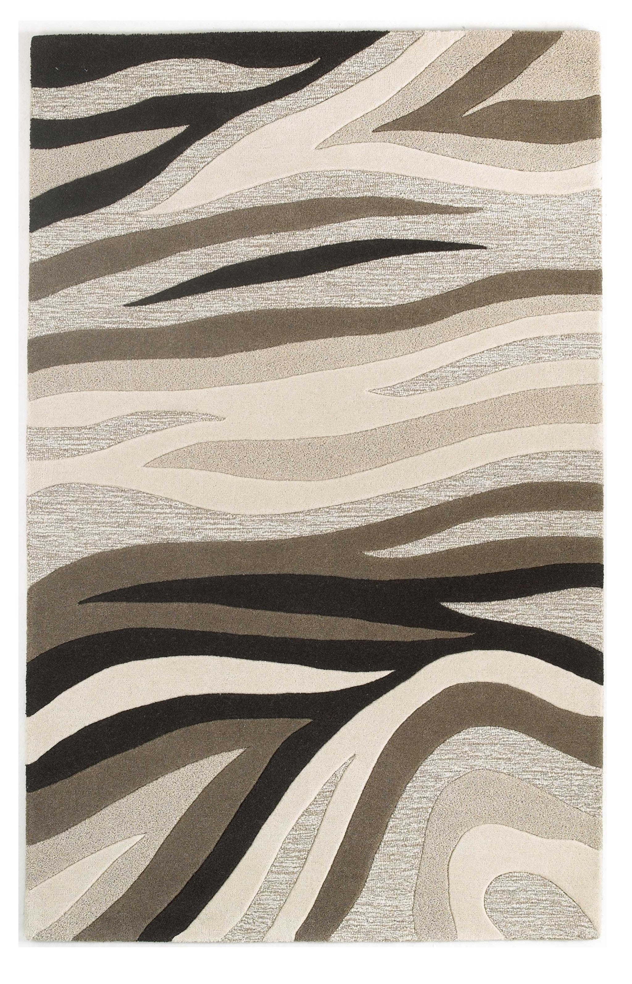 8' X 10' Beige Ivory And Black Wool Abstract Hand Tufted Area Rug-Area Rugs-DECOROLALA