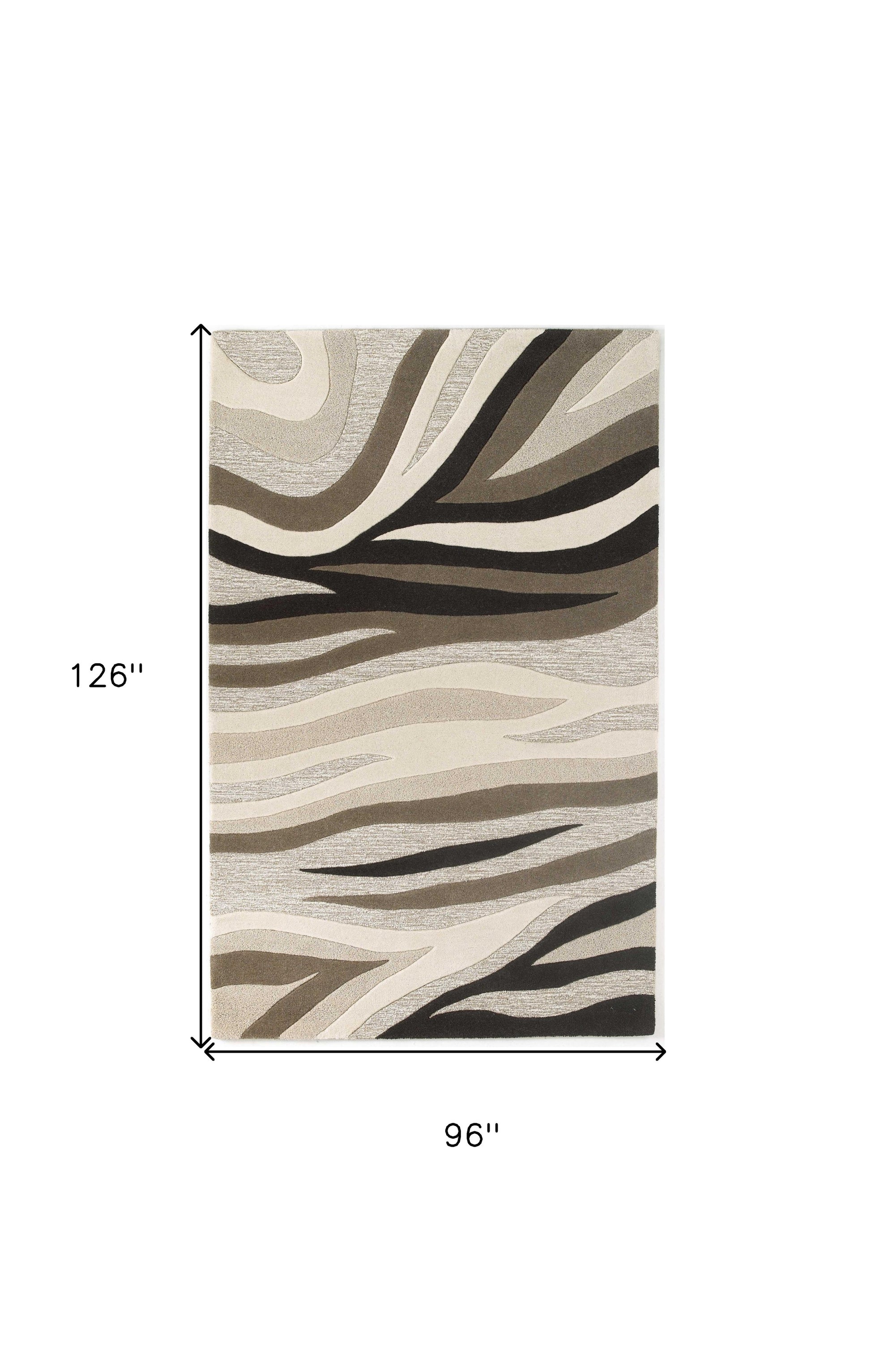 8' X 10' Beige Ivory And Black Wool Abstract Hand Tufted Area Rug-Area Rugs-DECOROLALA