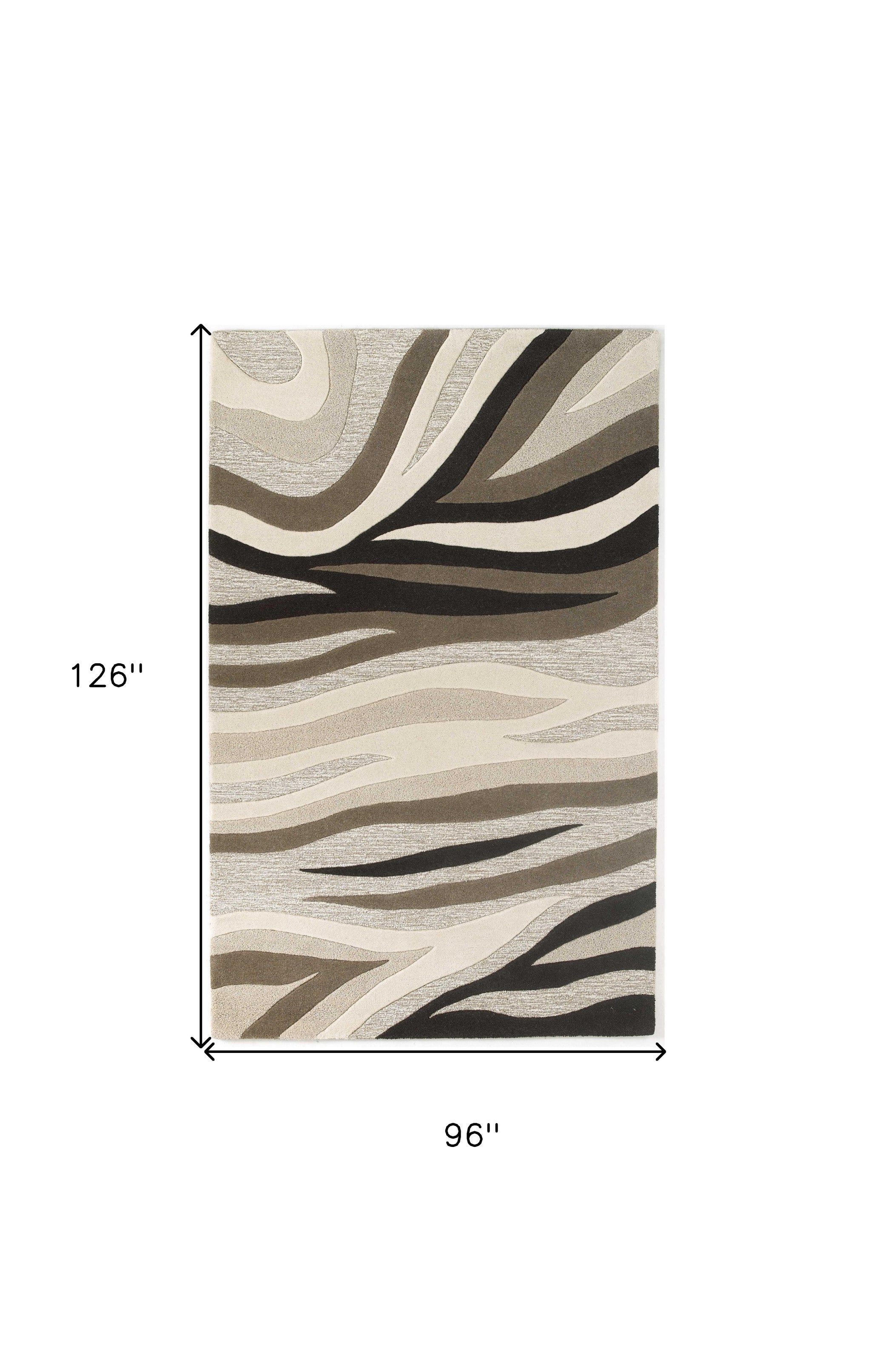 8' X 10' Beige Ivory And Black Wool Abstract Hand Tufted Area Rug-Area Rugs-DECOROLALA