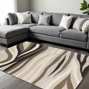 8' X 10' Beige Ivory And Black Wool Abstract Hand Tufted Area Rug-Area Rugs-DECOROLALA