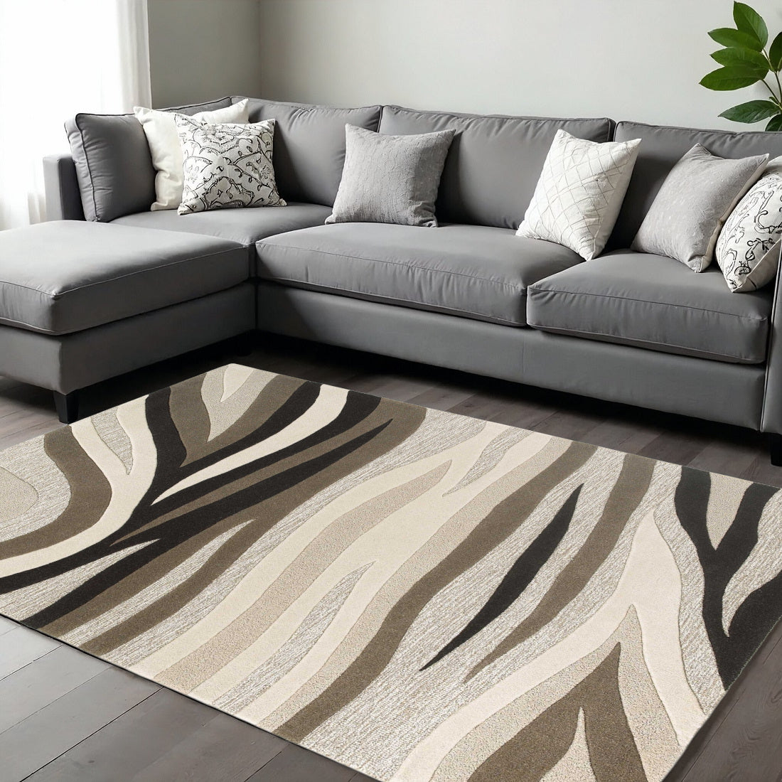 8' X 10' Beige Ivory And Black Wool Abstract Hand Tufted Area Rug-Area Rugs-DECOROLALA