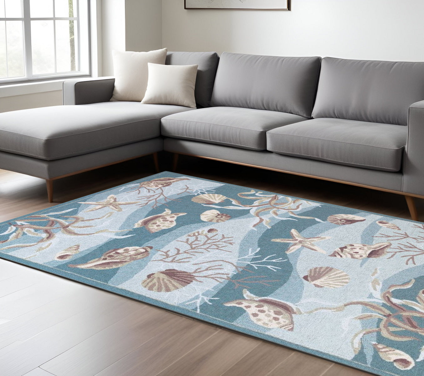 8' X 10' Beige Ivory And Brown Seashell and Coral Hand Tufted Area Rug-Area Rugs-DECOROLALA