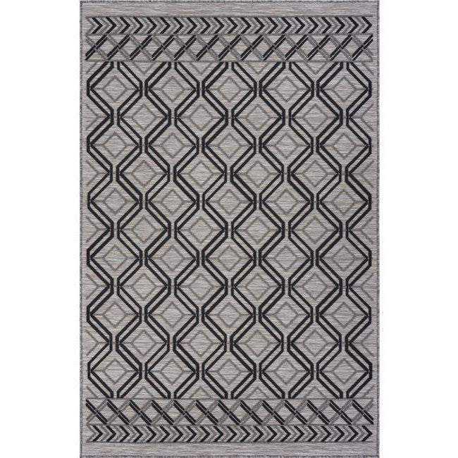 8' X 10' Black And Tan Indoor Outdoor Area Rug-Outdoor Rugs-DECOROLALA
