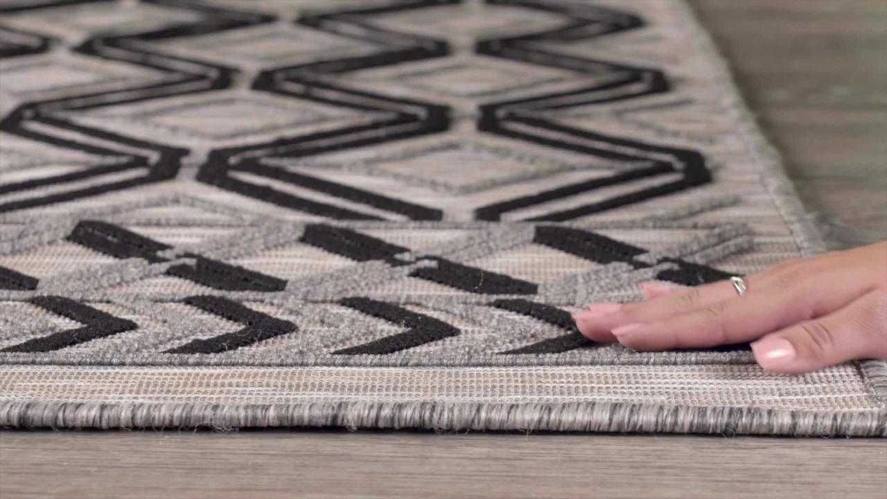 8' X 10' Black And Tan Indoor Outdoor Area Rug-Outdoor Rugs-DECOROLALA