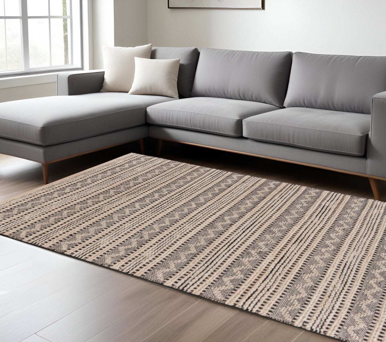 8' X 10' Black and Blush Chevron Stripe Area Rug-Area Rugs-DECOROLALA