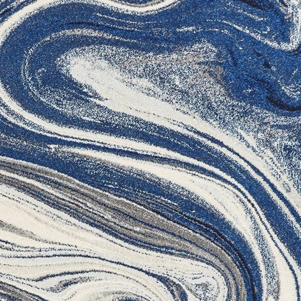 8' X 10' Blue And Beige Abstract Shag Area Rug-Area Rugs-DECOROLALA