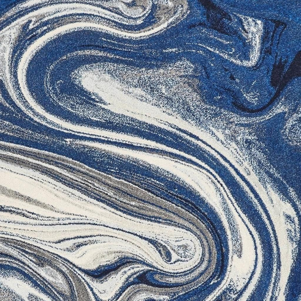 8' X 10' Blue And Beige Abstract Shag Area Rug-Area Rugs-DECOROLALA