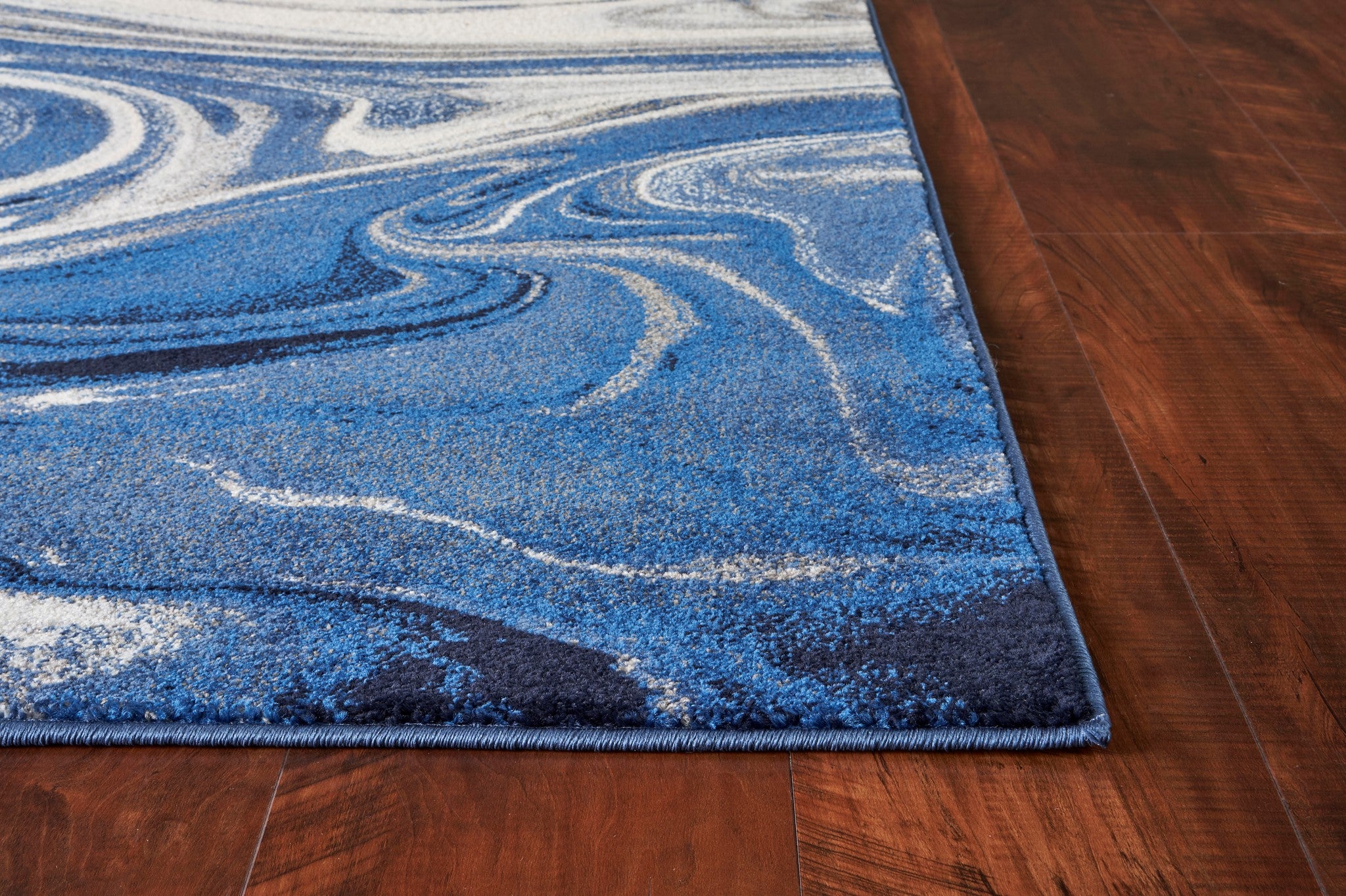 8' X 10' Blue And Beige Abstract Shag Area Rug-Area Rugs-DECOROLALA