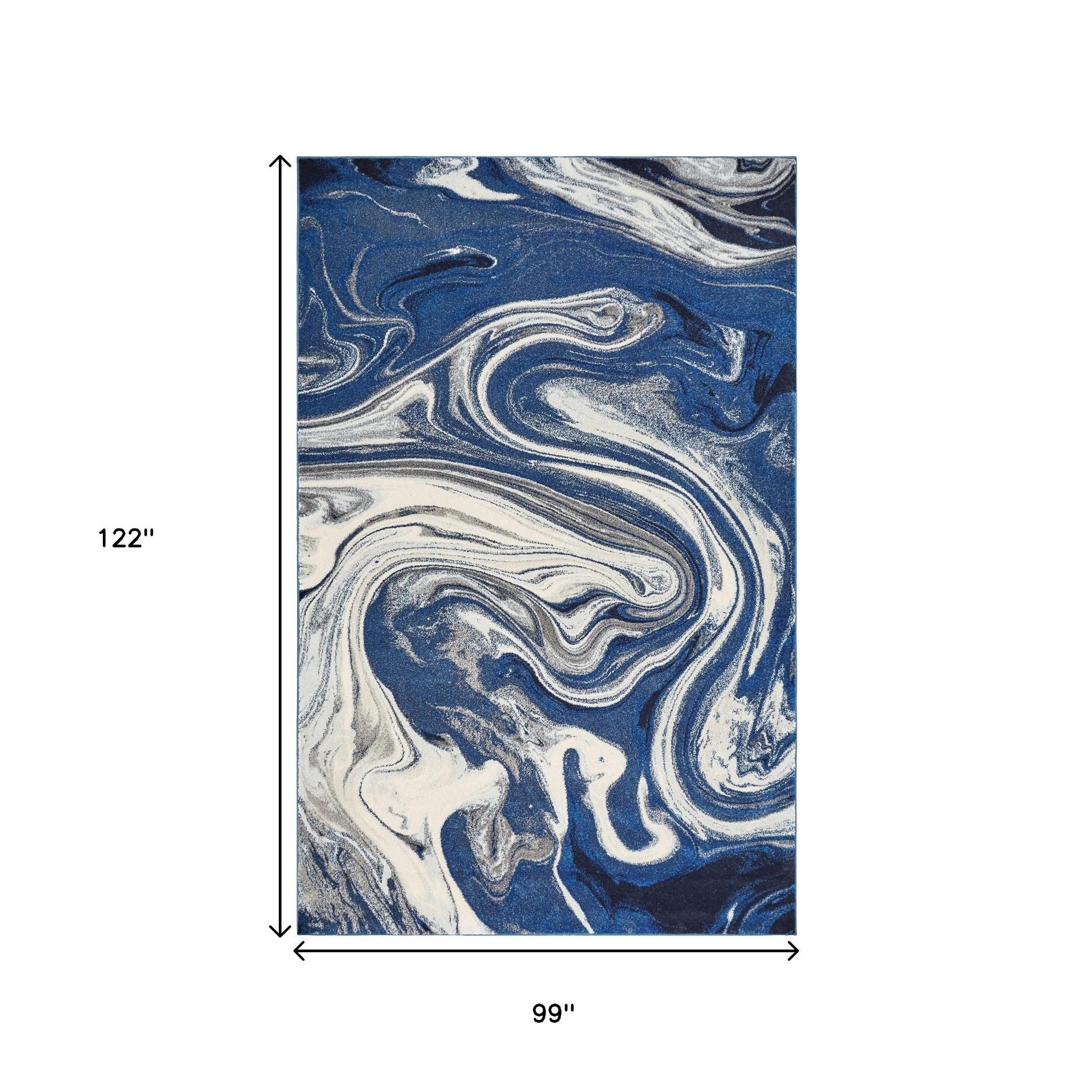 8' X 10' Blue And Beige Abstract Shag Area Rug-Area Rugs-DECOROLALA