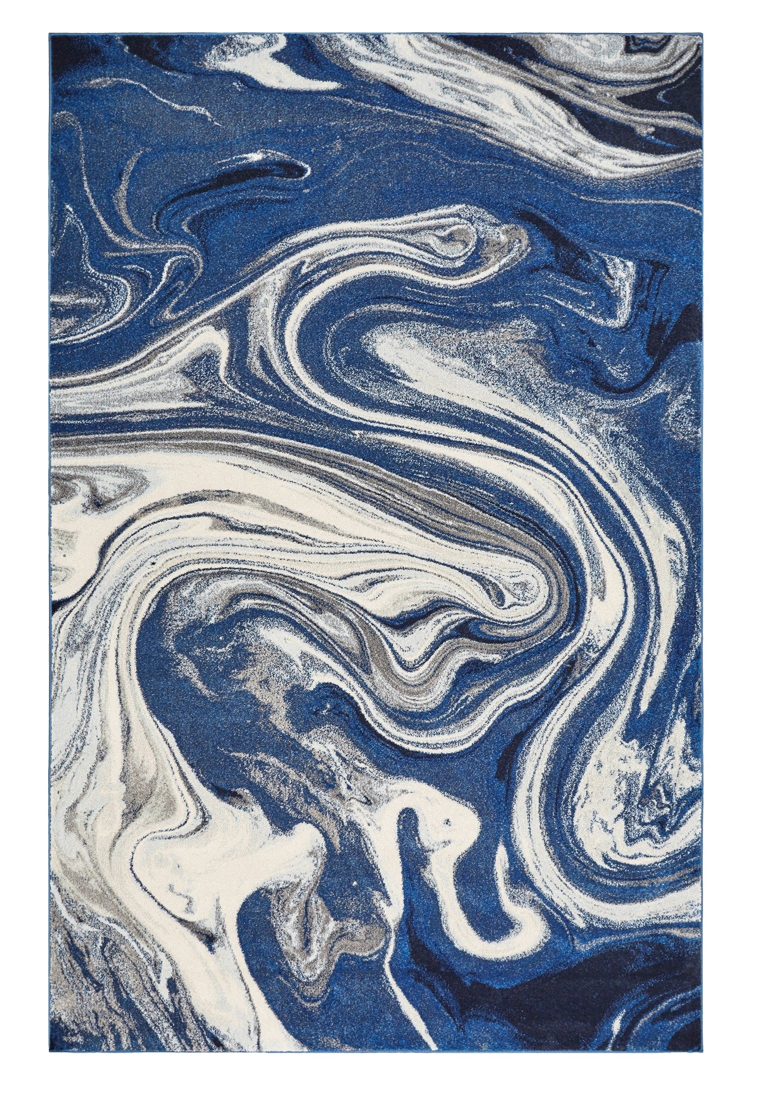 8' X 10' Blue And Beige Abstract Shag Area Rug-Area Rugs-DECOROLALA