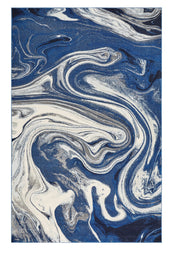 8' X 10' Blue And Beige Abstract Shag Area Rug-Area Rugs-DECOROLALA