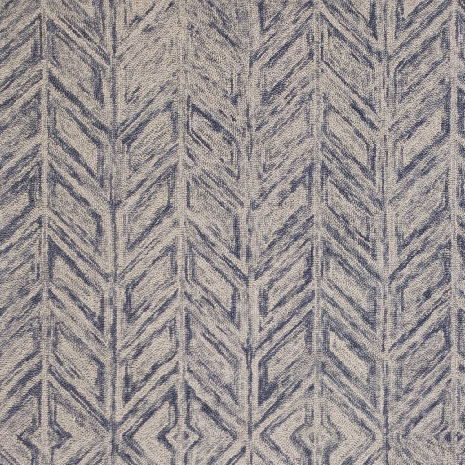 8' X 10' Blue And Beige Wool Chevron Hand Tufted Area Rug-Area Rugs-DECOROLALA