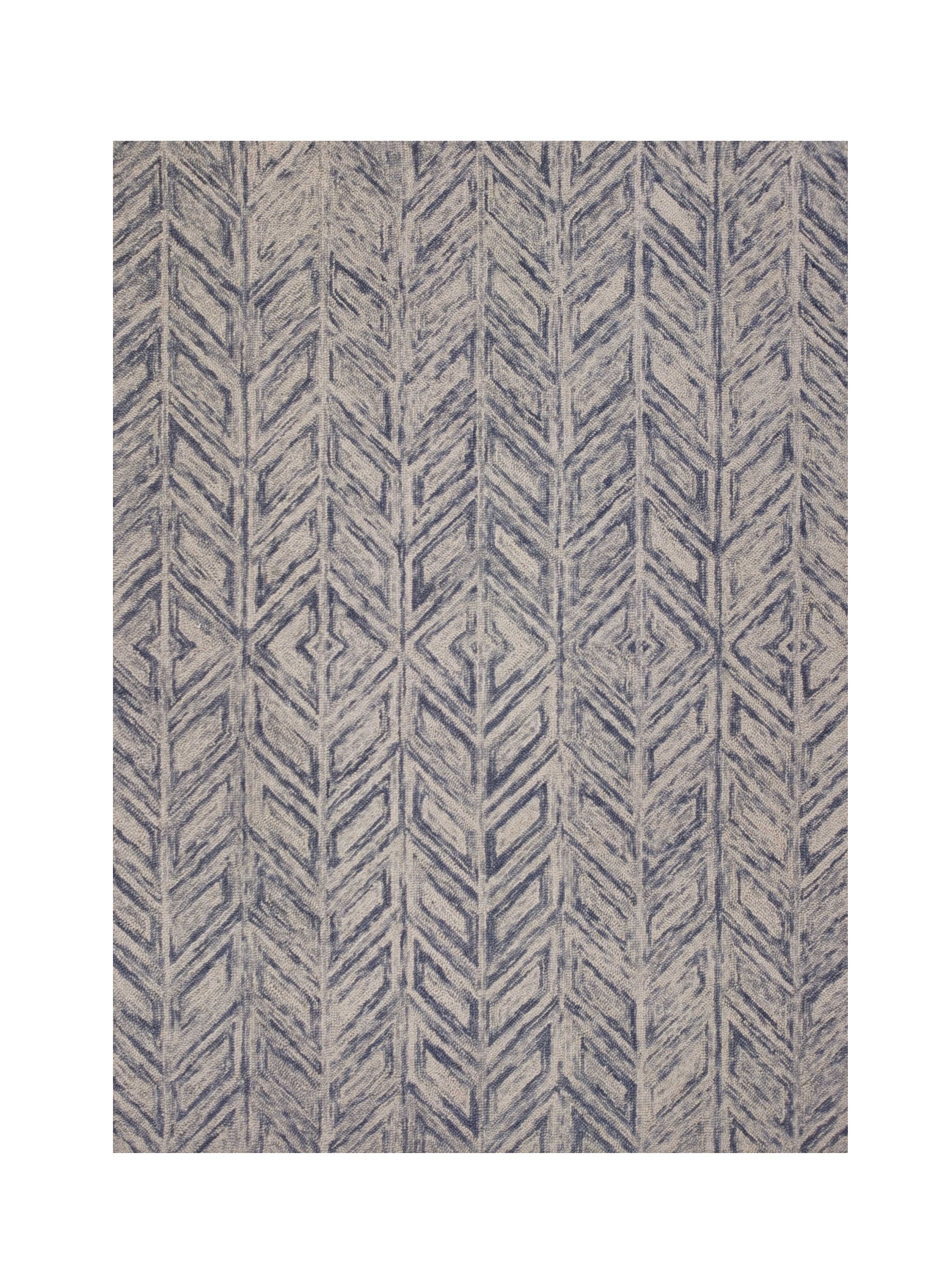 8' X 10' Blue And Beige Wool Chevron Hand Tufted Area Rug-Area Rugs-DECOROLALA