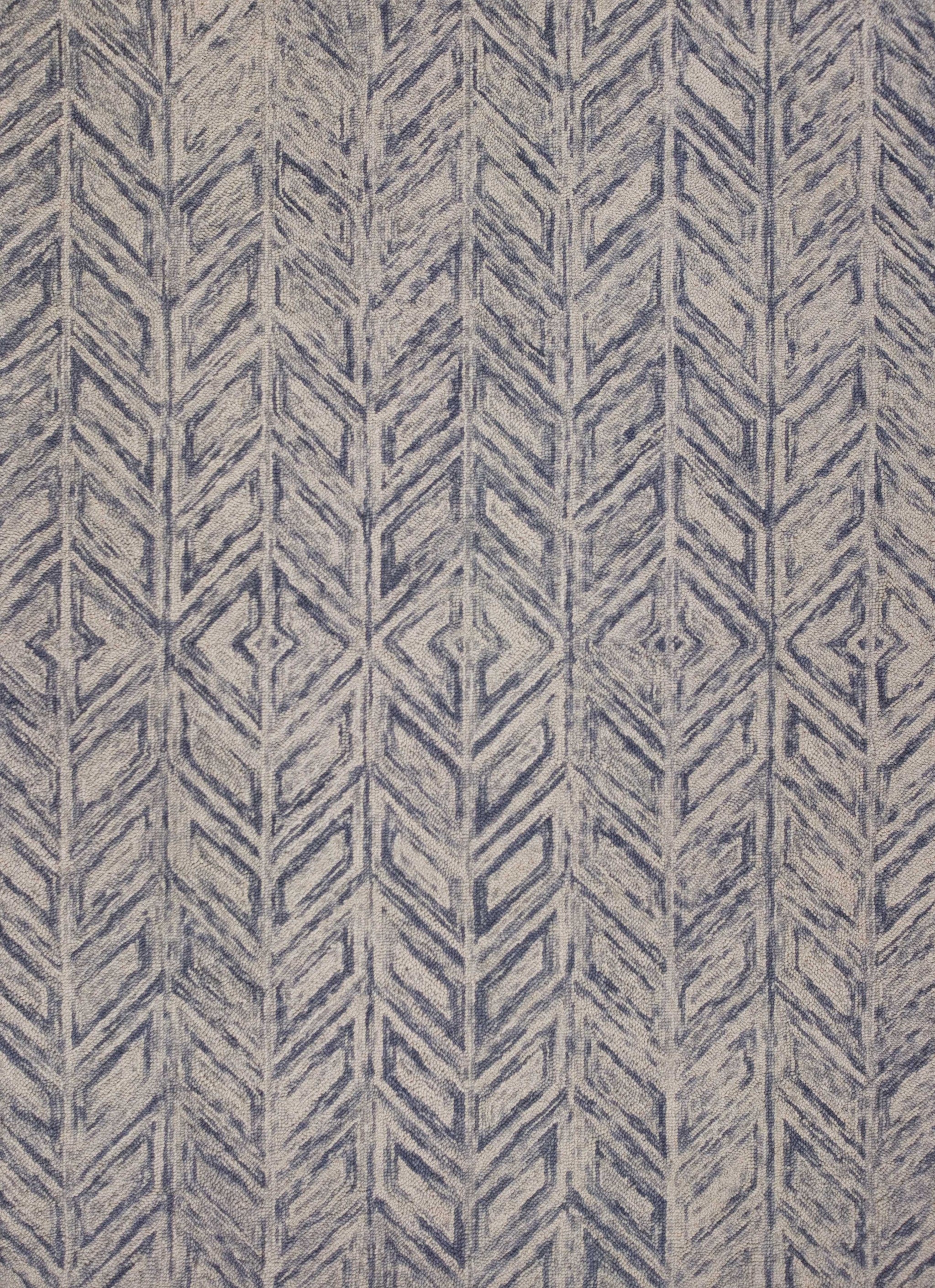 8' X 10' Blue And Beige Wool Chevron Hand Tufted Area Rug-Area Rugs-DECOROLALA