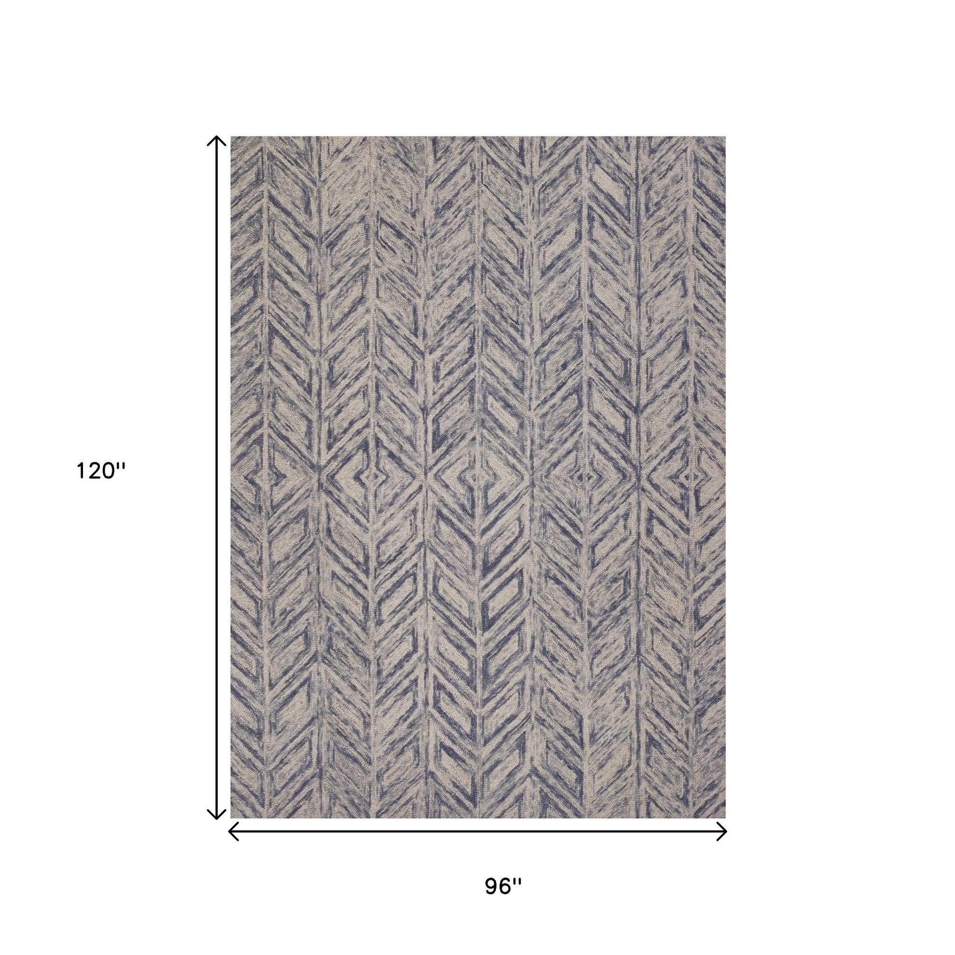 8' X 10' Blue And Beige Wool Chevron Hand Tufted Area Rug-Area Rugs-DECOROLALA