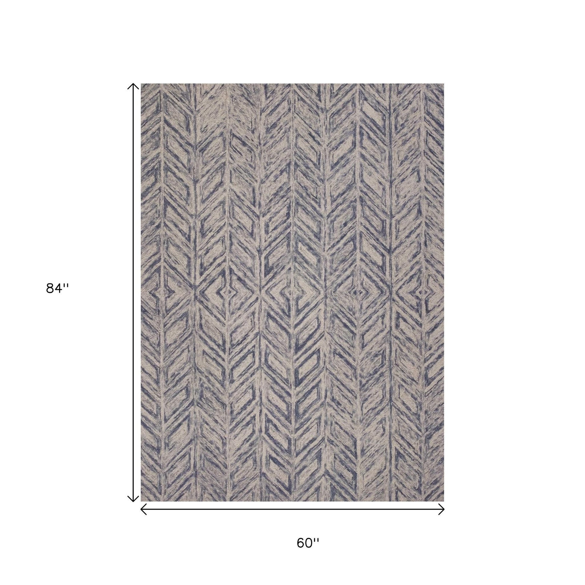 8' X 10' Blue And Beige Wool Chevron Hand Tufted Area Rug-Area Rugs-DECOROLALA