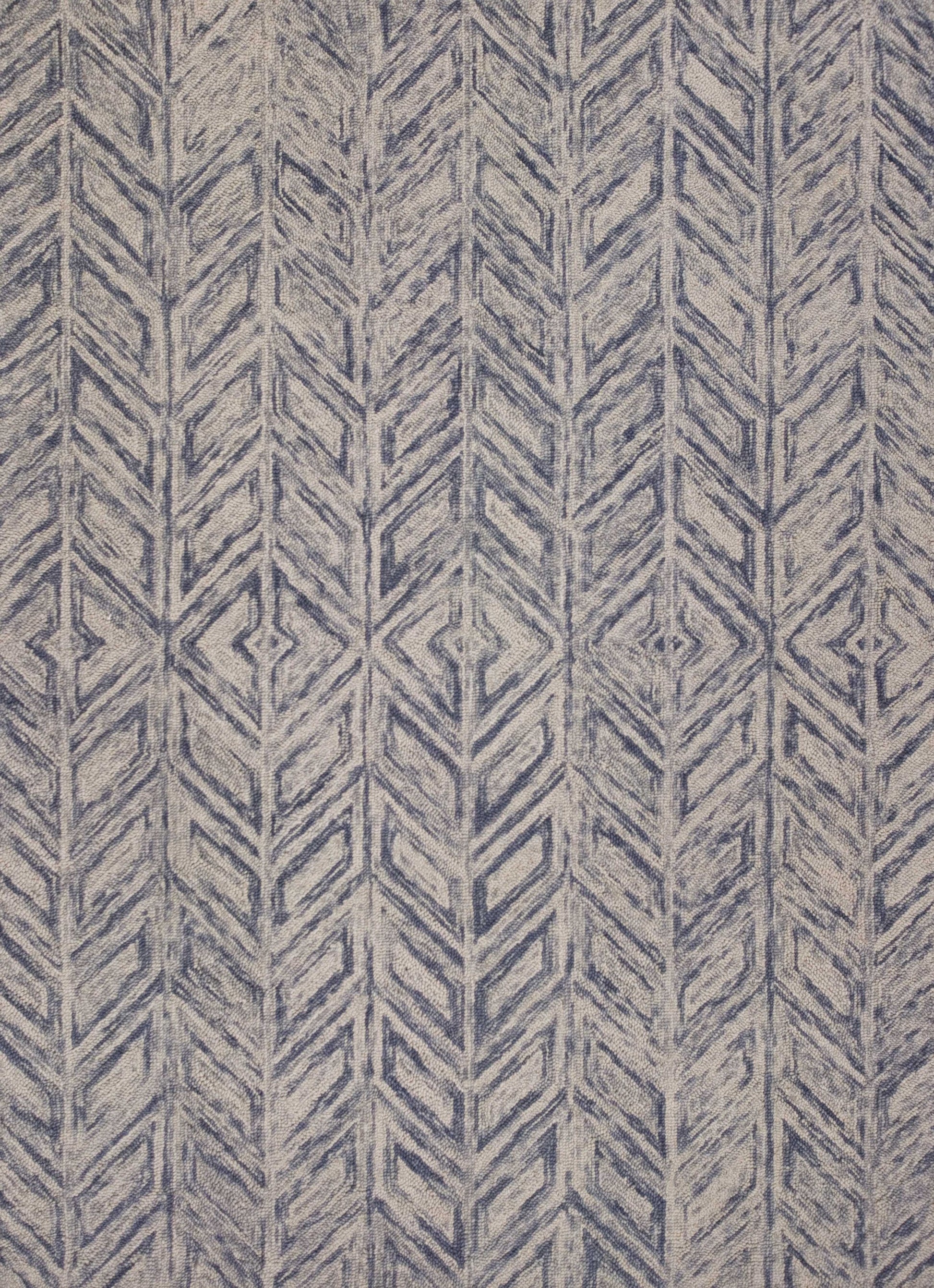 8' X 10' Blue And Beige Wool Chevron Hand Tufted Area Rug-Area Rugs-DECOROLALA