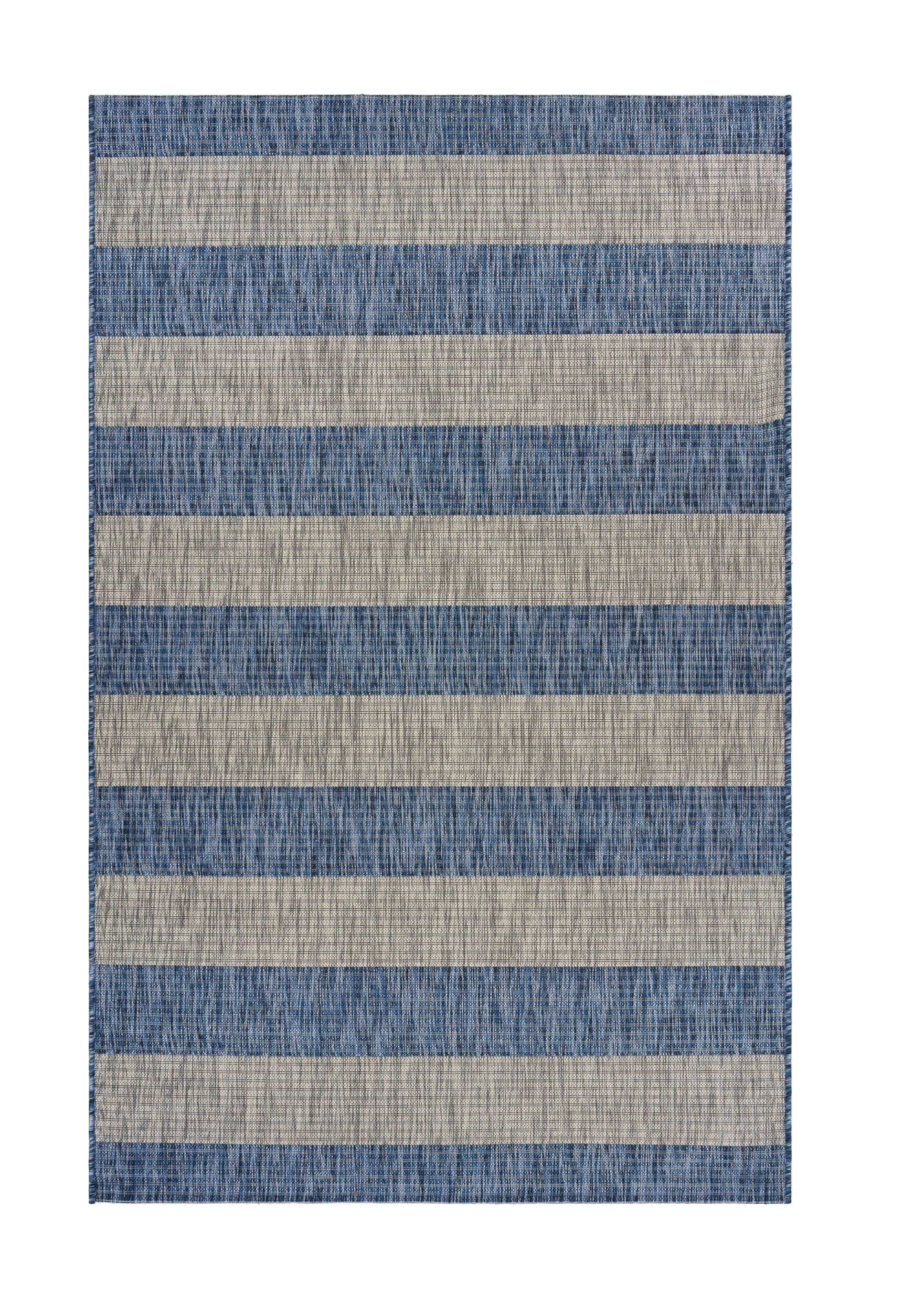 8' X 10' Blue And Gray Indoor Outdoor Area Rug-Outdoor Rugs-DECOROLALA