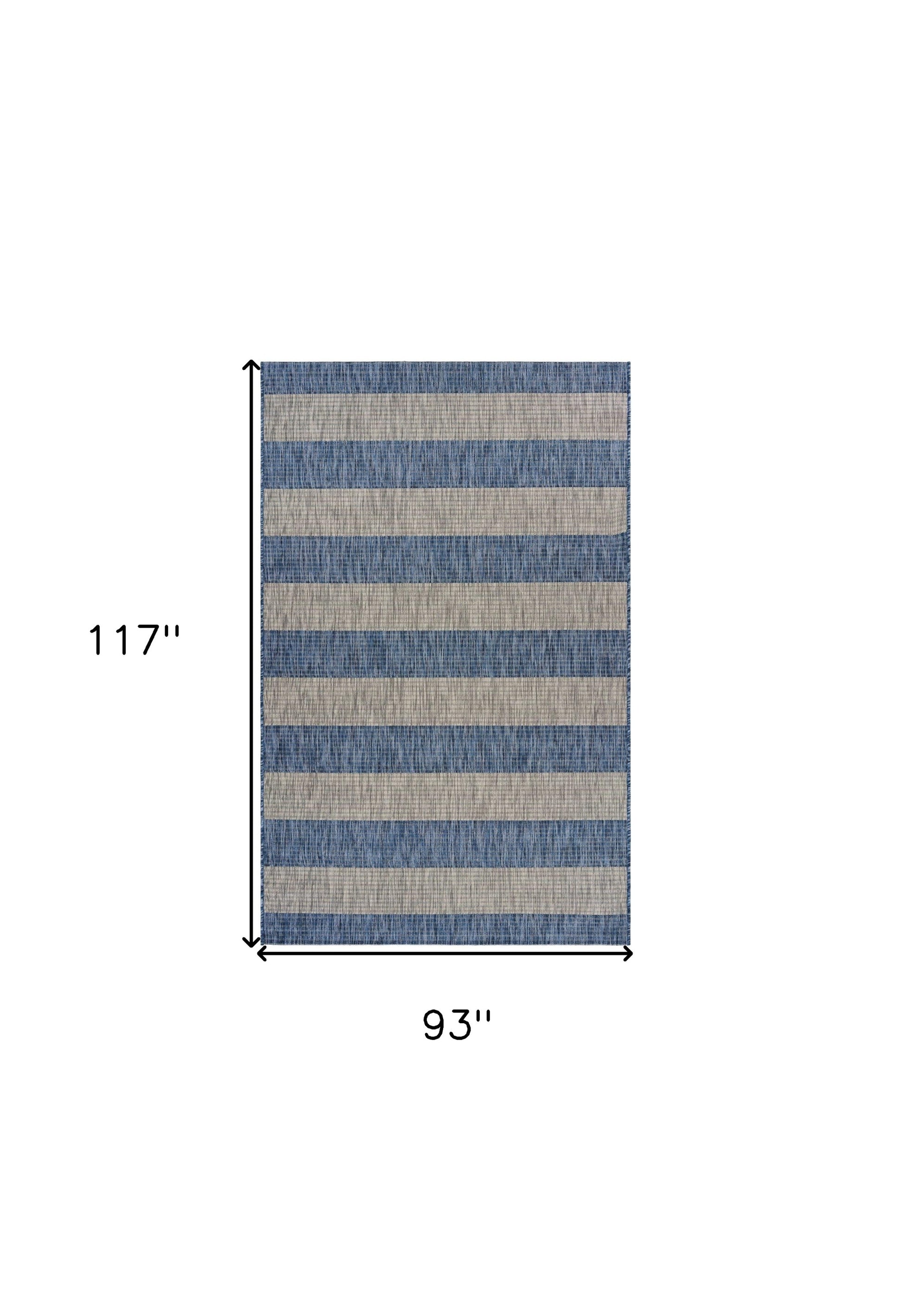8' X 10' Blue And Gray Indoor Outdoor Area Rug-Outdoor Rugs-DECOROLALA